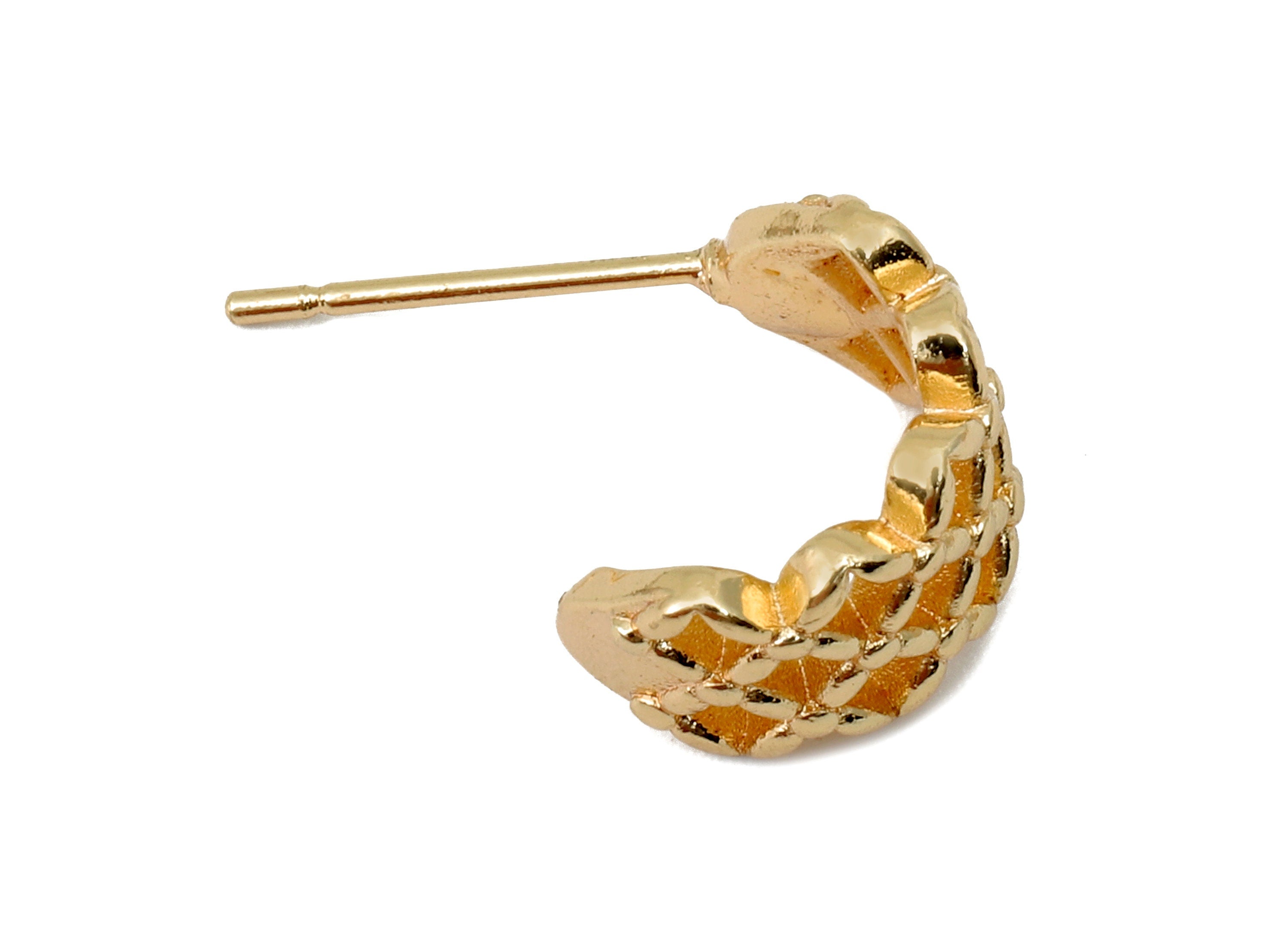 Brass Knitting Huggie C Stud Earrings - Mesh Earring Post - 316 Stainless Steel Stud - 18K Real Gold Plating - 20x12.1x1.6mm - RGP5600 - DOMEDBAZAAR