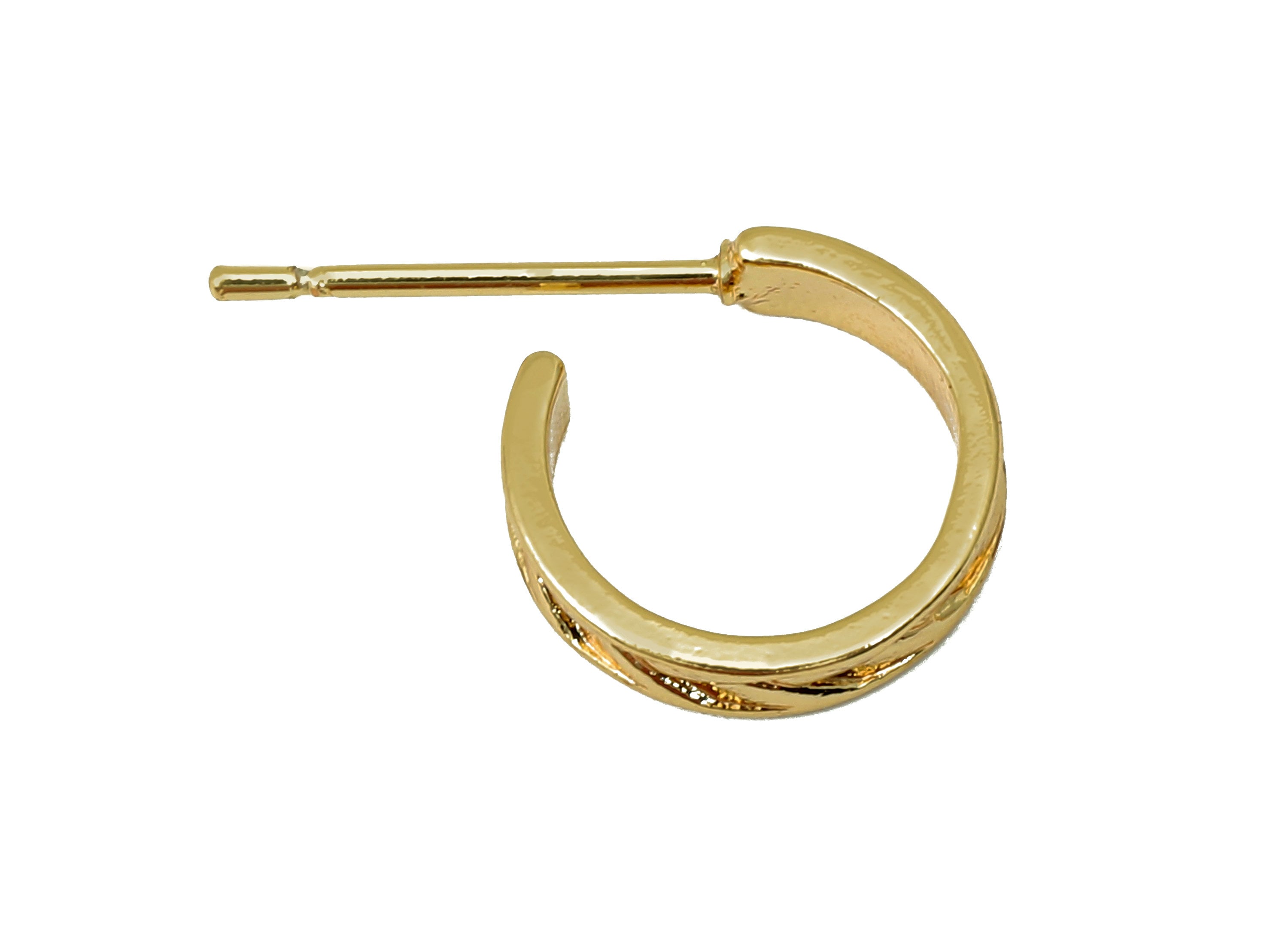Brass Mini Huggie C Stud Earrings - Textured Earring Post - 316 Stainless Steel Stud - 18K Real Gold Plating - 18.3x11.5x1.3mm - RGP5603 - DOMEDBAZAAR