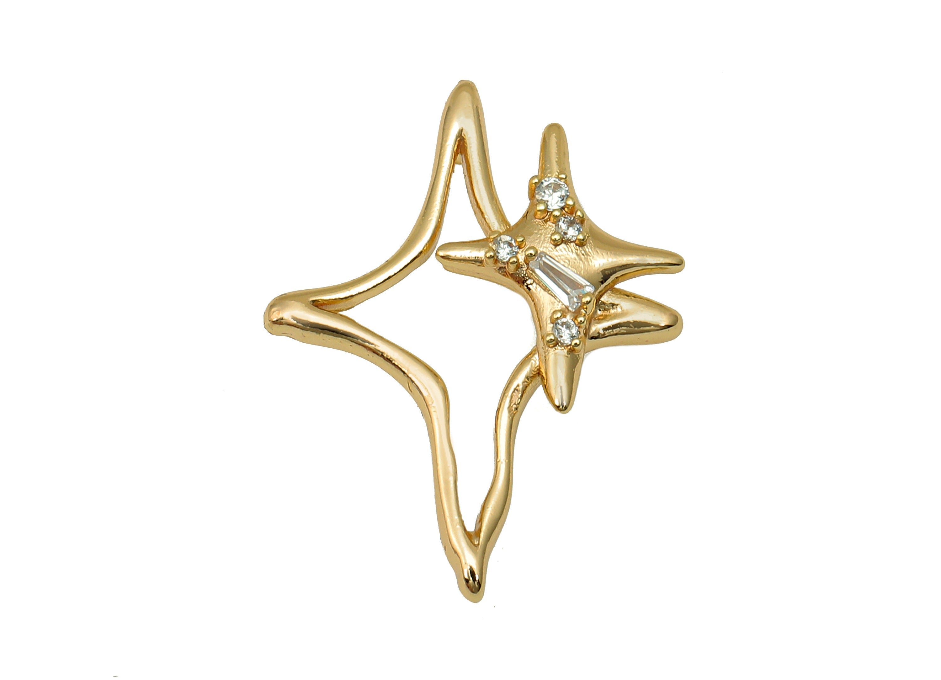 Brass Zircon Planet Earring Post - Gold North Star Stud Earring - 316 Stainless Steel Stud - 18K Real Gold Plating - 24.6x19x3.3mm - RGP5605 - DOMEDBAZAAR