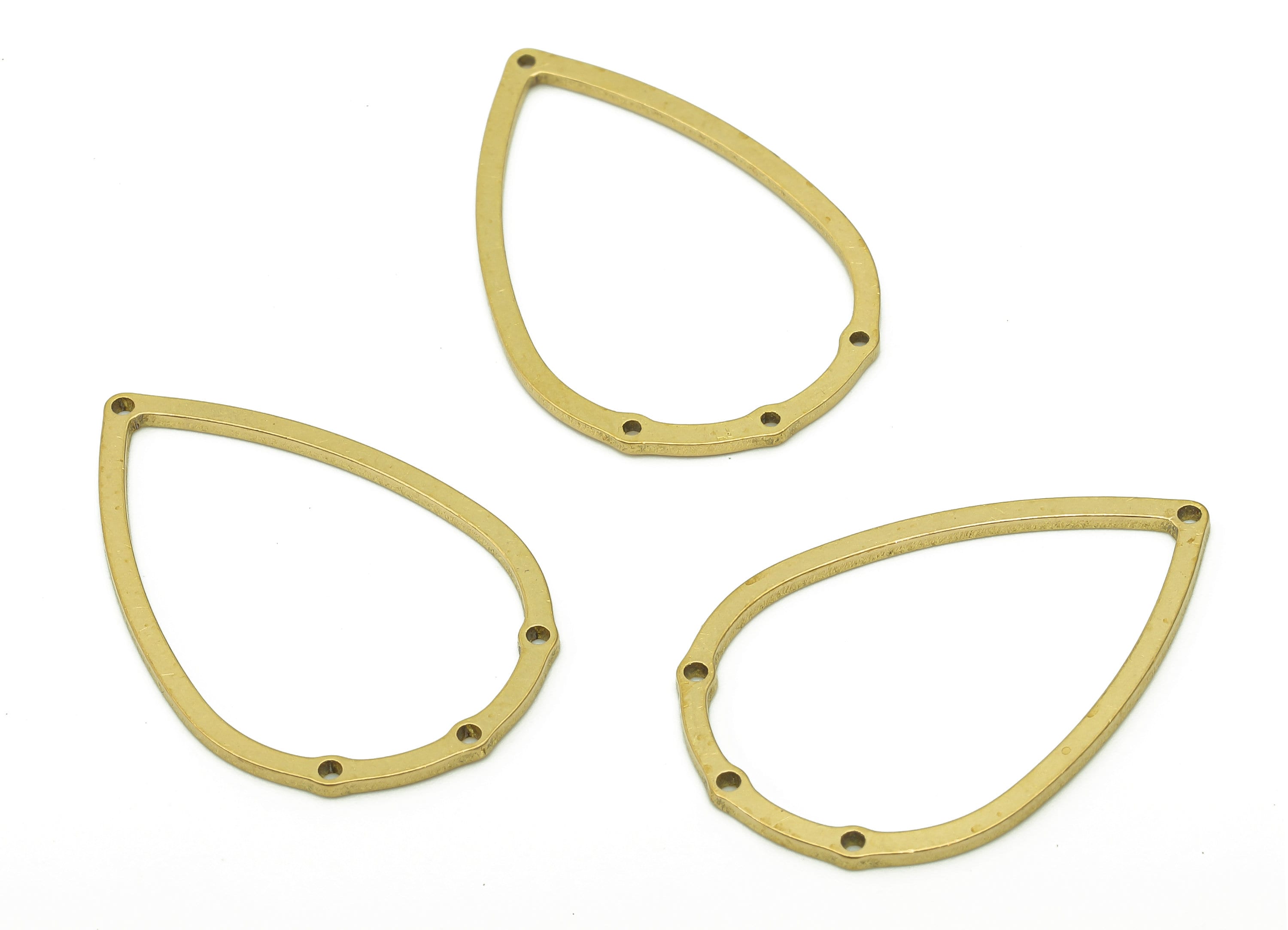Brass Drop Earring Connector - Raw Brass Teardrop Earring Charms - Pendant With 4 Holes - Connector Charm - 30.5x19.8x1mm - PPZ0203 - DOMEDBAZAAR