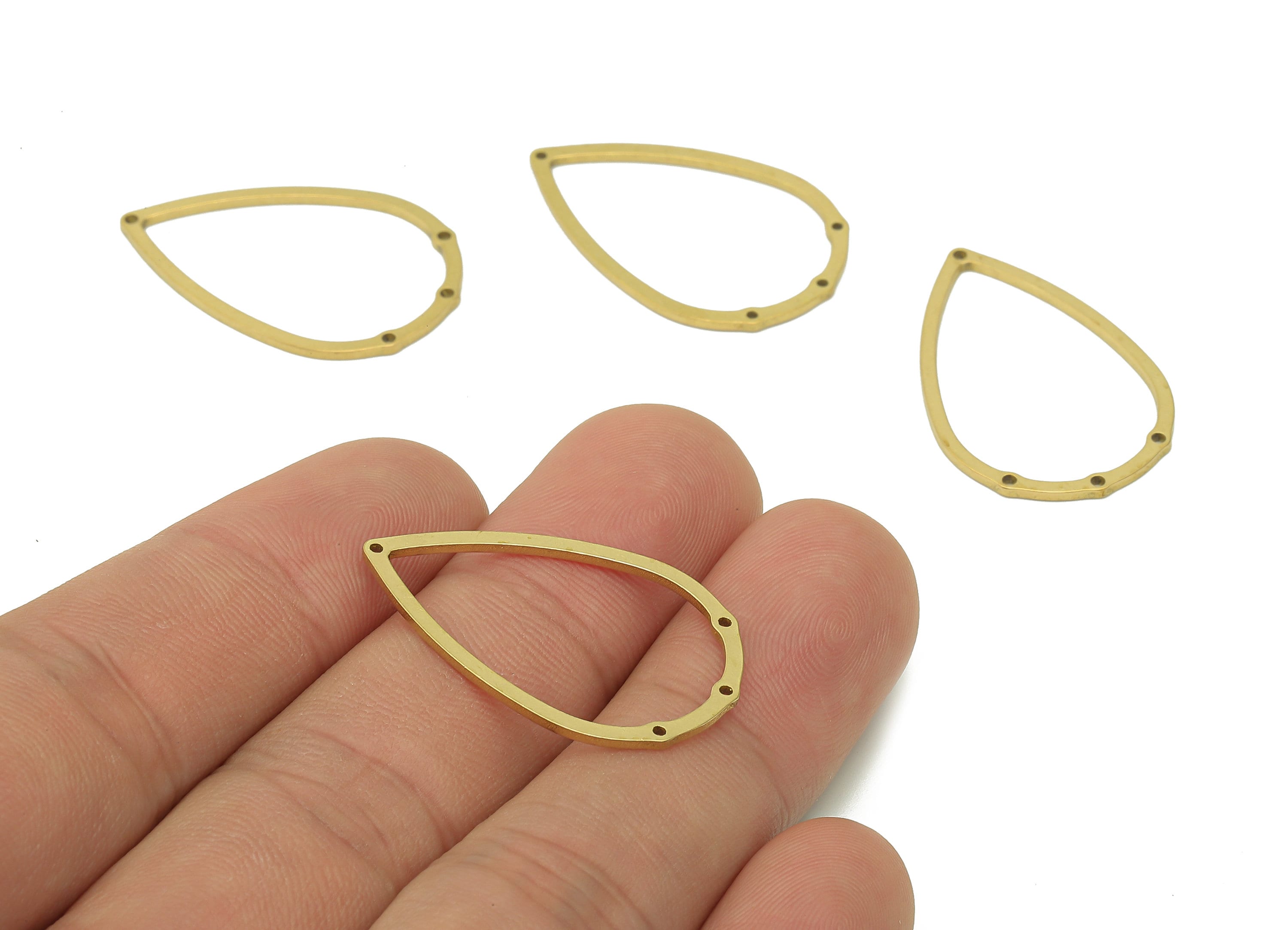 Brass Drop Earring Connector - Raw Brass Teardrop Earring Charms - Pendant With 4 Holes - Connector Charm - 30.5x19.8x1mm - PPZ0203 - DOMEDBAZAAR