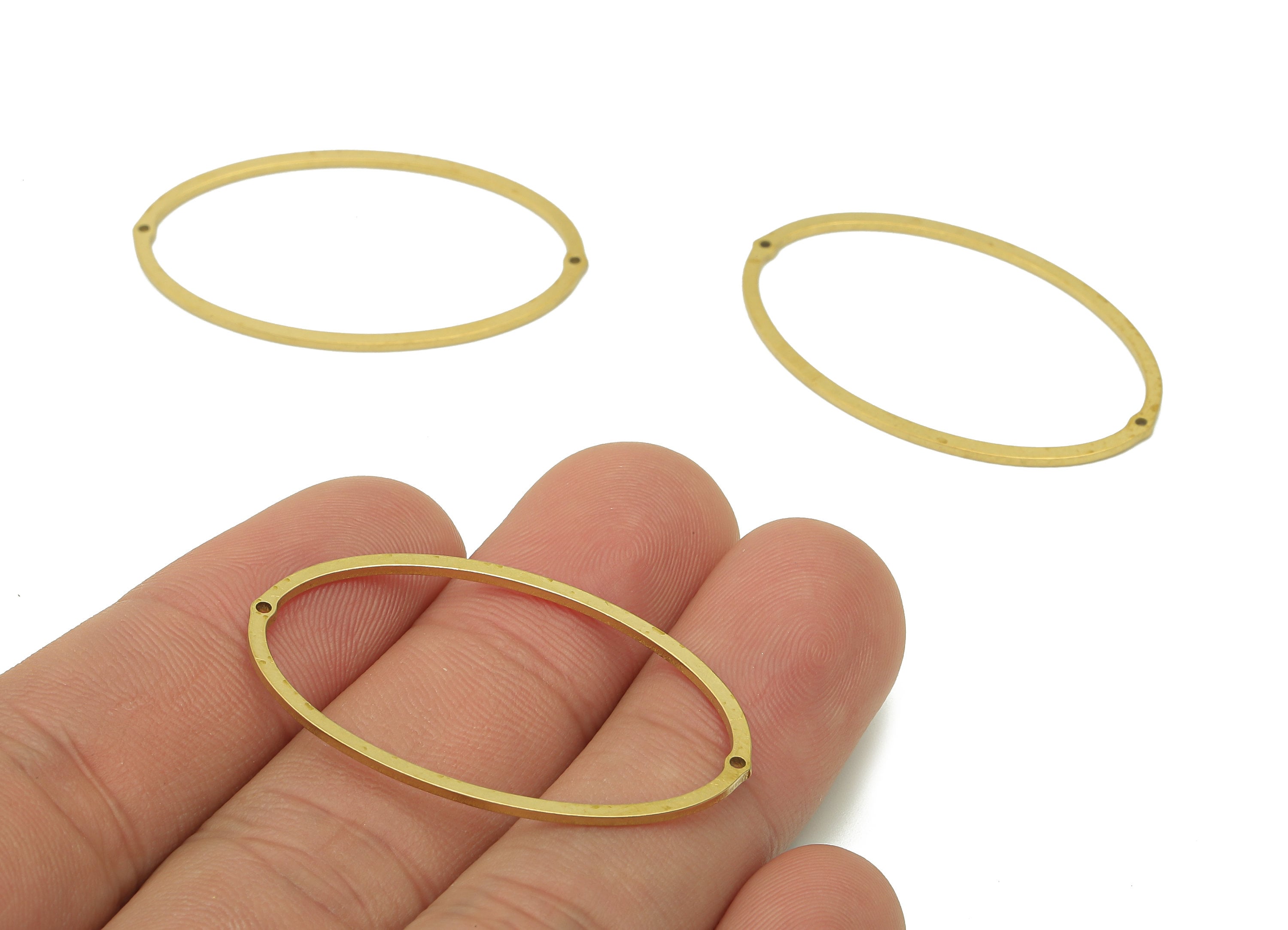 Brass Oval Earring Connector - Raw Brass Oval Earring Charms - Pendant With 2 Holes - Connector Charm - 39.6x23.9x1mm - PPZ0204 - DOMEDBAZAAR