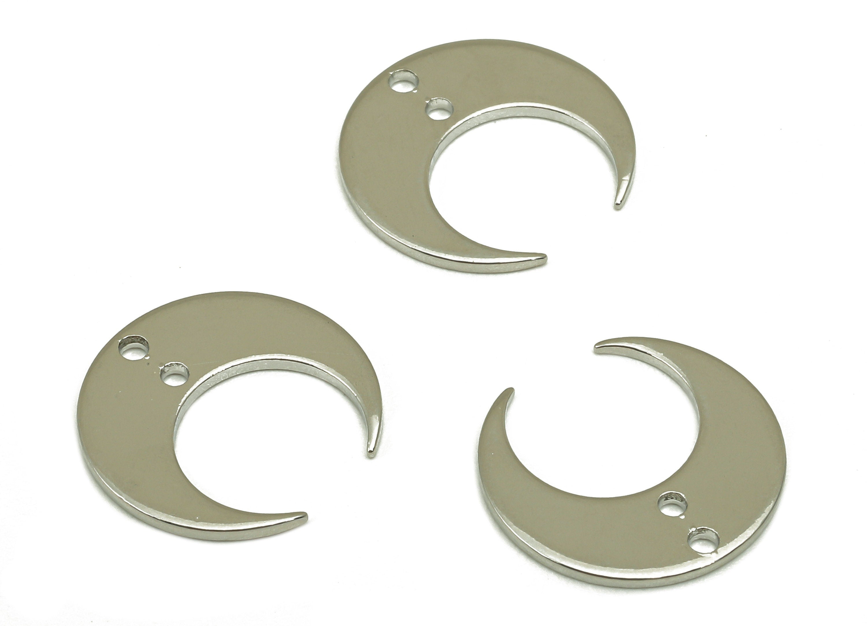 Brass Crescent Earring Connector - Mini Moon Earring - Pendant With 2 Holes - 18K Real White Gold Plating Charm - 14.1x14x0.8mm - RGP4537S - DOMEDBAZAAR