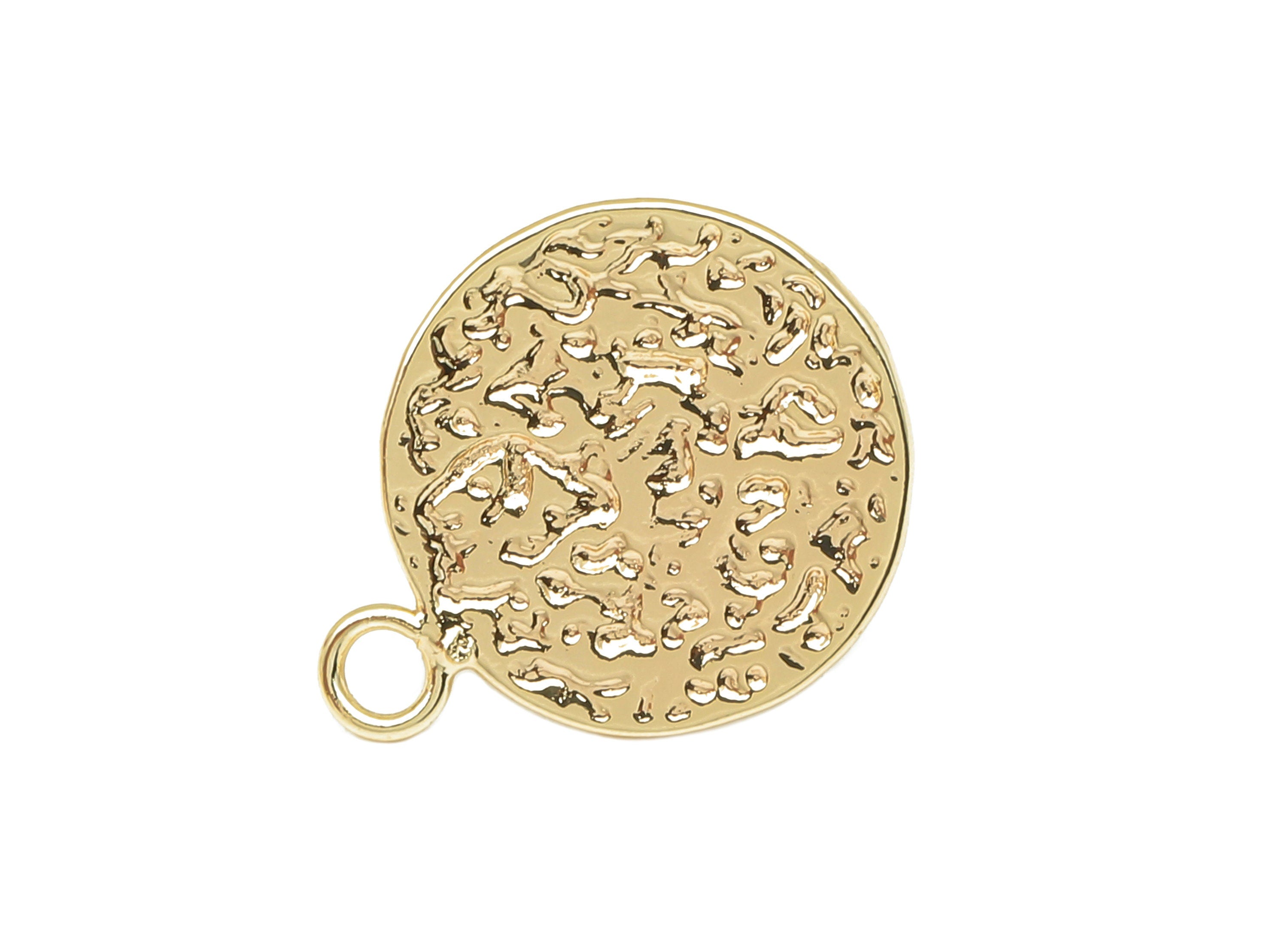 Brass Hammered Round Earring Post - Circle Stud Earring With Loop - 316 Stainless Steel - 18K Real Gold Plating - 17.9x14.2x0.9mm - RGP5760 - DOMEDBAZAAR