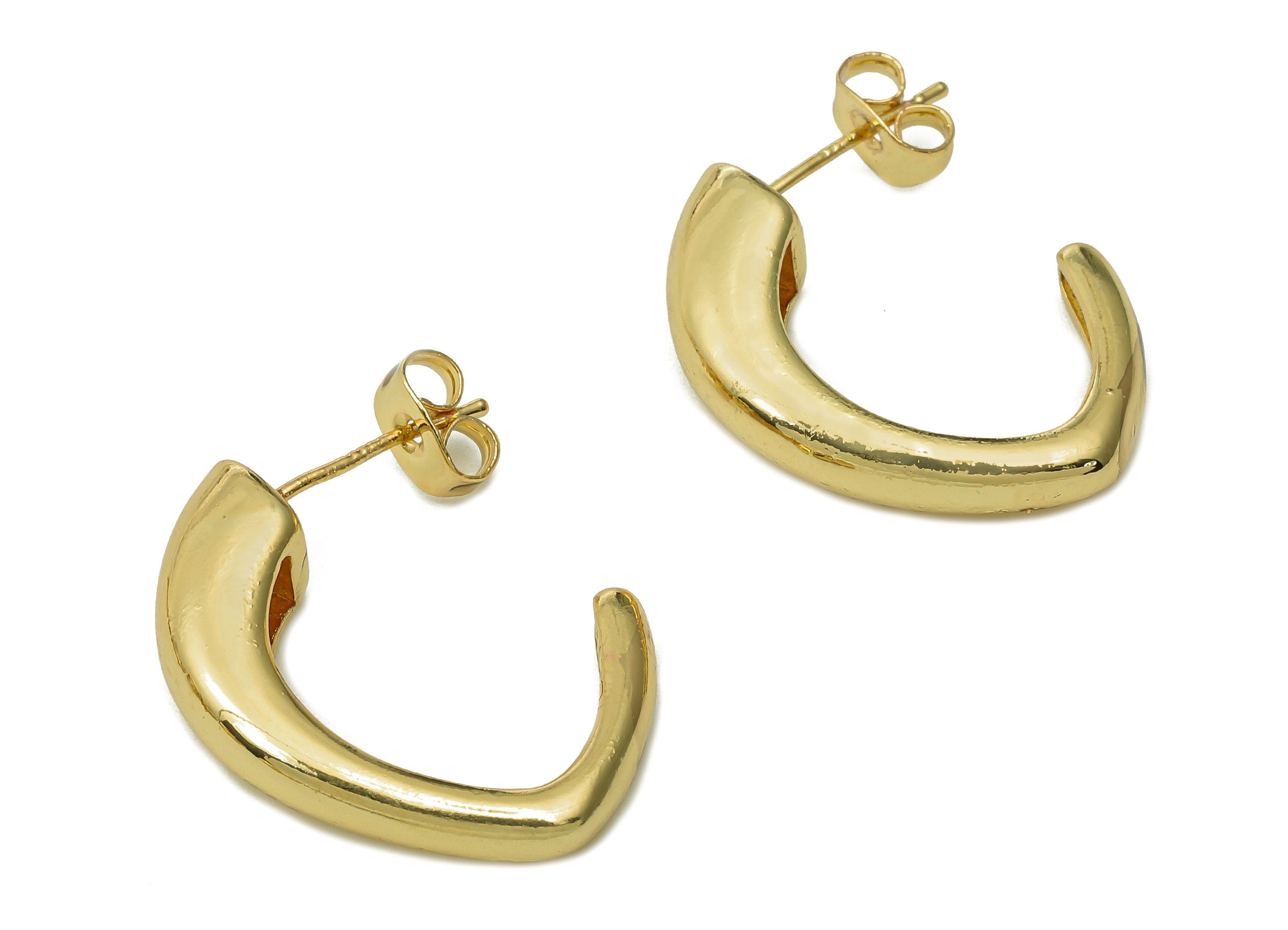 Brass C Open Hoop Earring Post - Thick Hoop Stud Earring - 925 Silver Stud - 18K Real Gold Plating - 25.8x21.22x5.5mm - RGP5434 - DOMEDBAZAAR