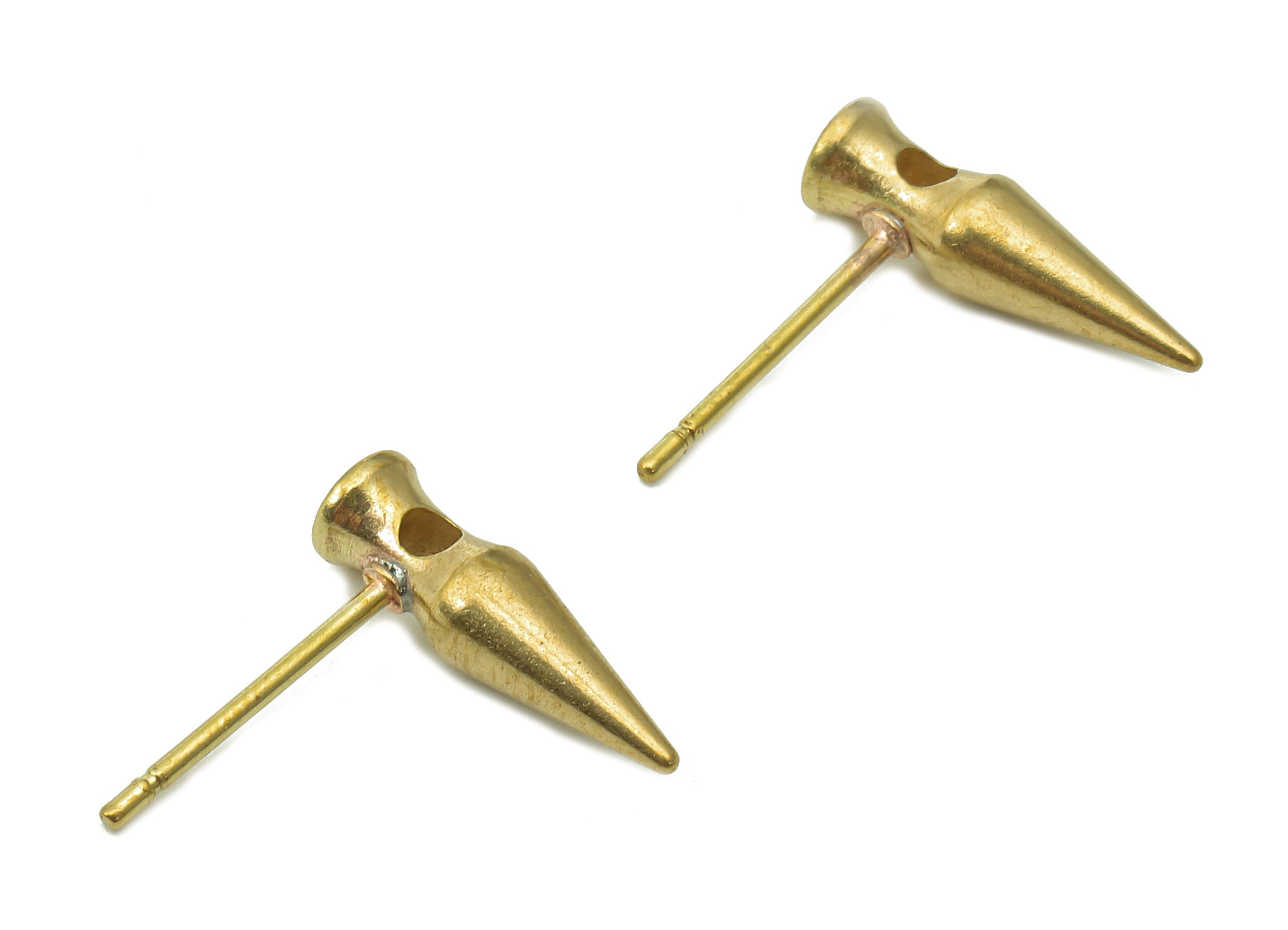 Brass Cone Earring Post - Raw Brass Spike Stud Earring - Tribal Earring Stud - Brass Stud - 14.2x4x4mm - PP8060 - DOMEDBAZAAR