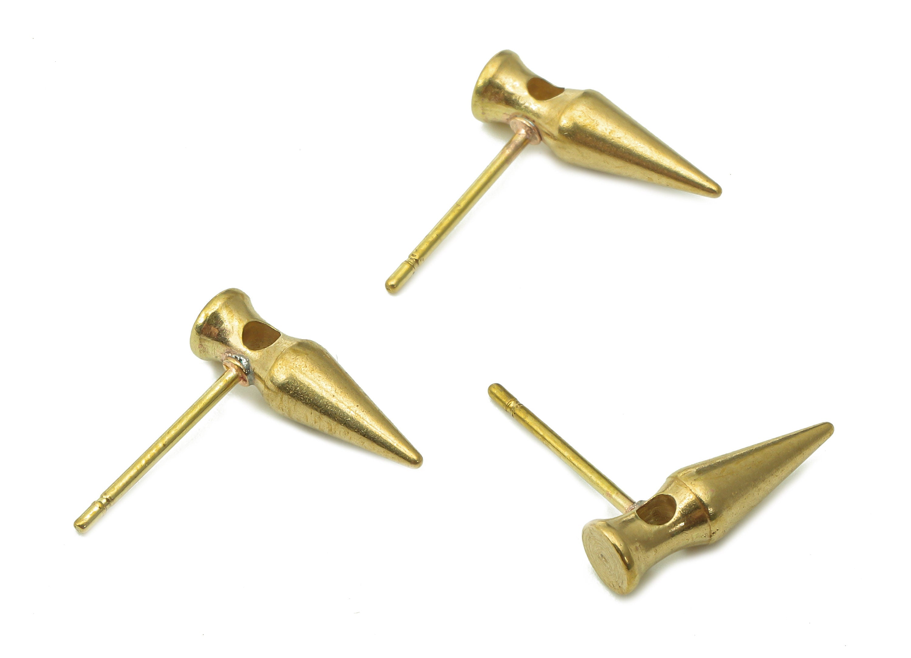 Brass Cone Earring Post - Raw Brass Spike Stud Earring - Tribal Earring Stud - Brass Stud - 14.2x4x4mm - PP8060 - DOMEDBAZAAR