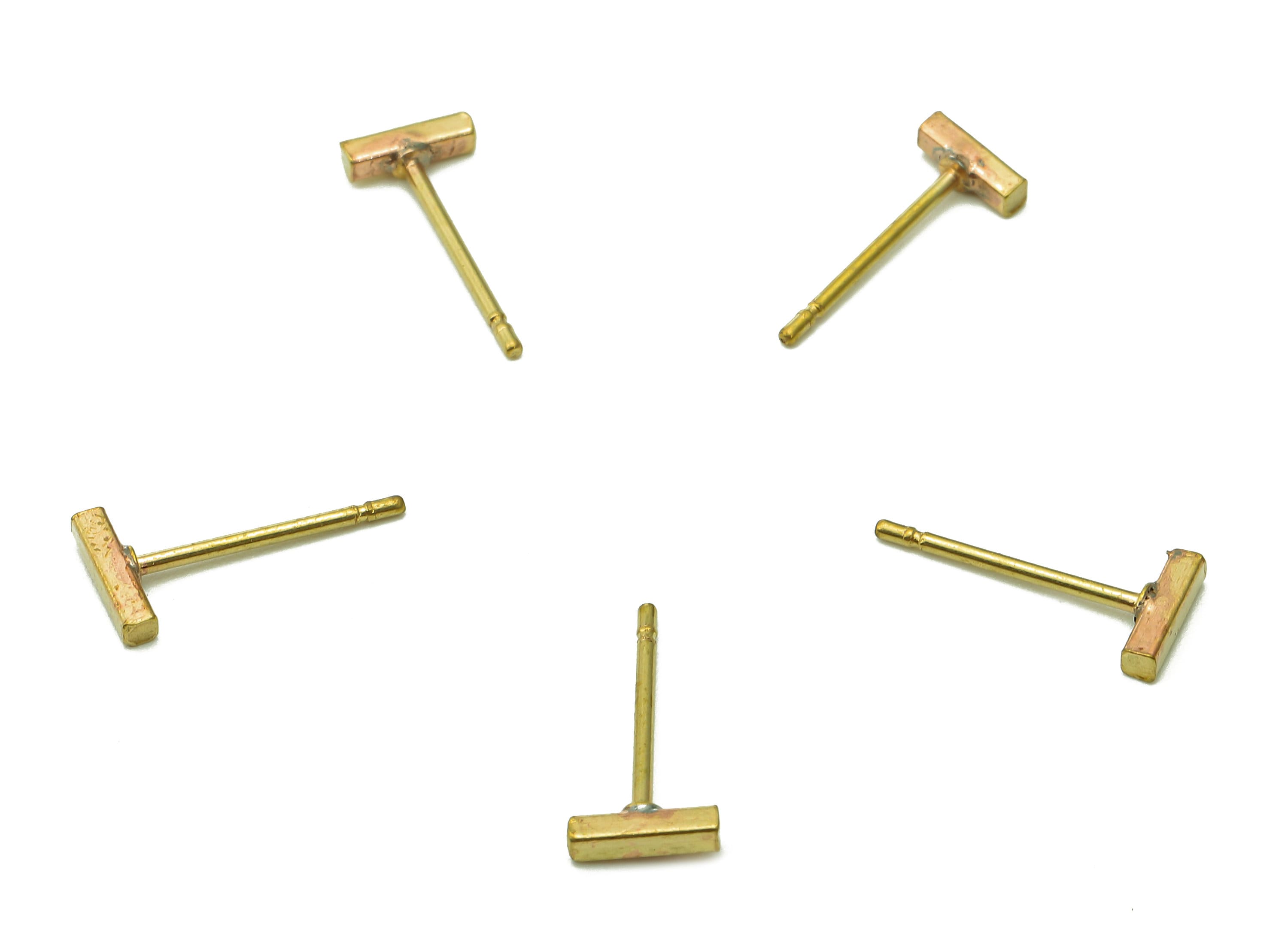 Brass Mini Rectangle Bar Earring Post - Raw Brass Flat Bar Stud Earring - Tiny Bar Earring Stud - Brass Stud - 6x1.6x1.5mm - PP8056 - DOMEDBAZAAR