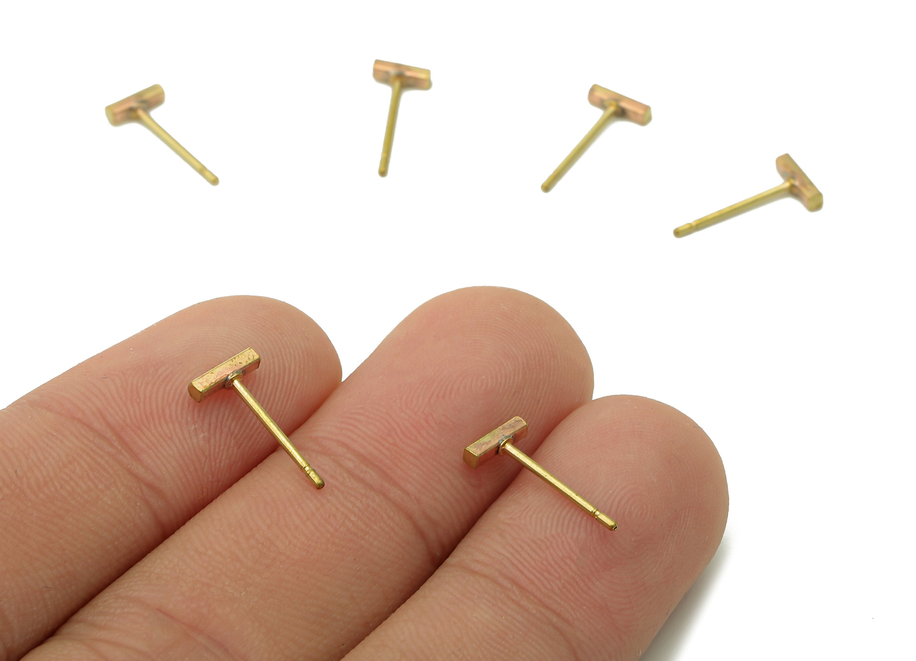 Brass Mini Rectangle Bar Earring Post - Raw Brass Flat Bar Stud Earring - Tiny Bar Earring Stud - Brass Stud - 6x1.6x1.5mm - PP8056 - DOMEDBAZAAR
