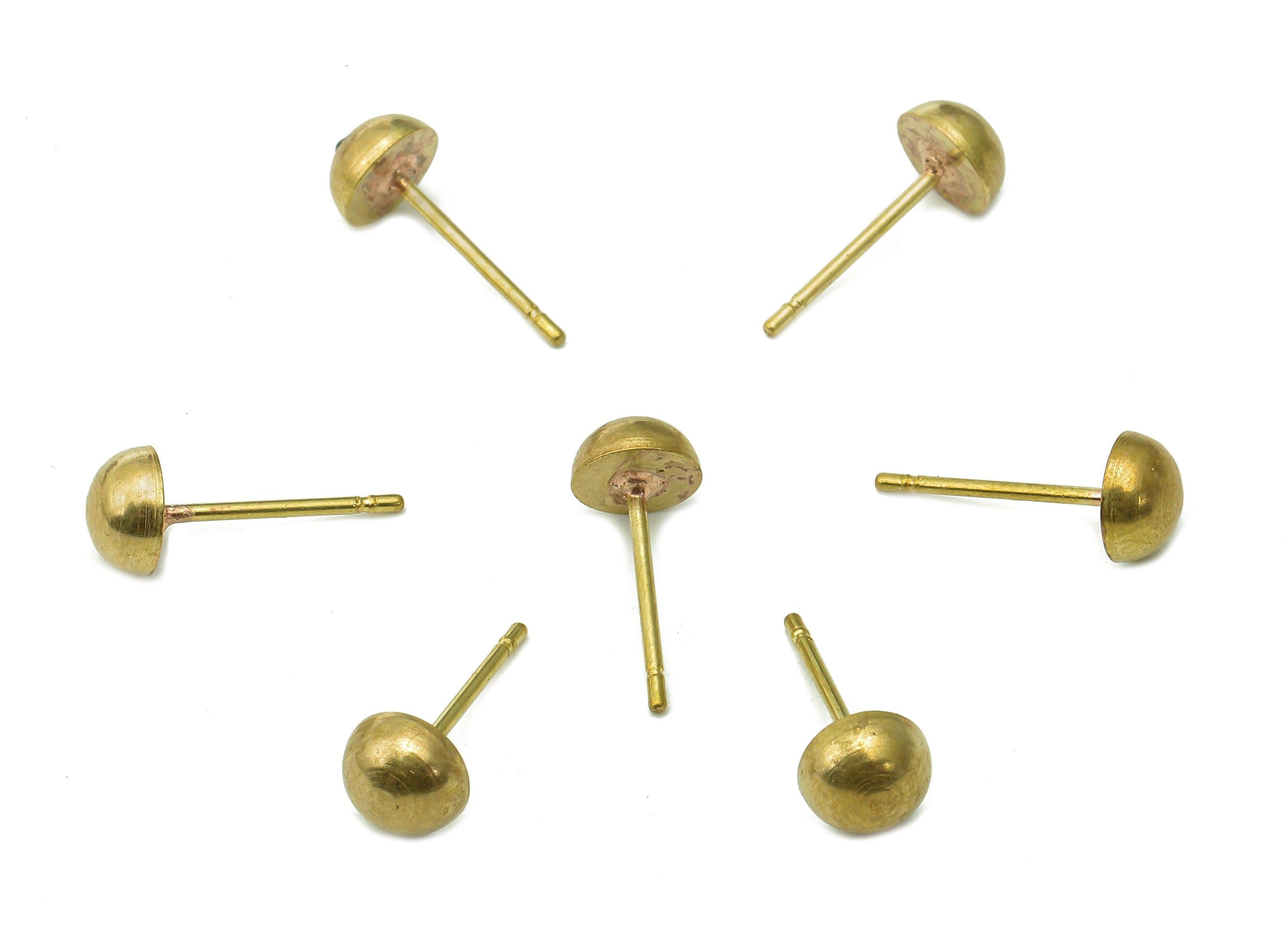 Brass Half Ball Earrings Stud - Raw Brass Mini Round Earring Post - Simicircle Stud Earring - Brass Stud - 5.9x5.9x3.3mm - PP8046 - DOMEDBAZAAR