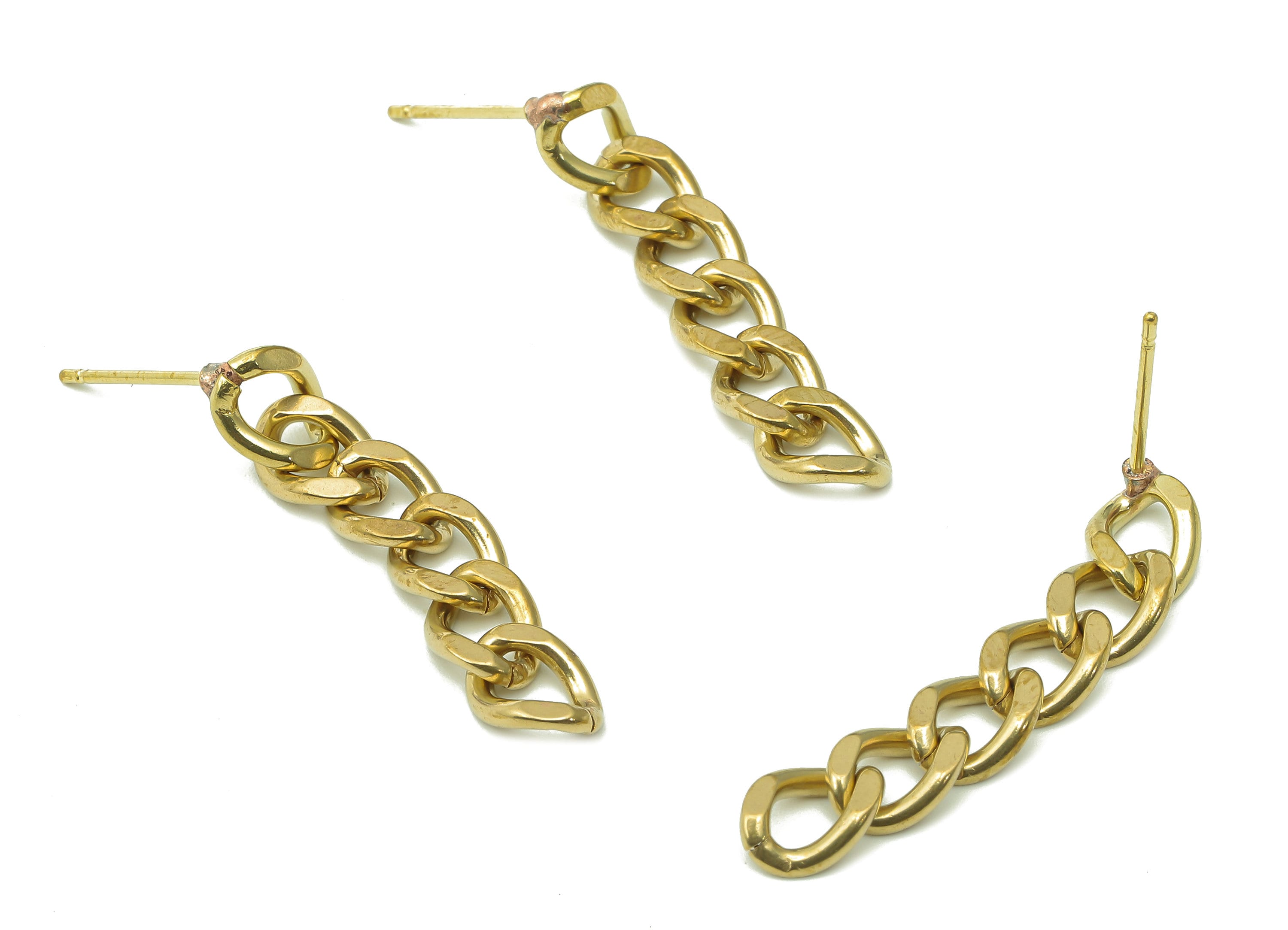 Brass Faceted Chain Earring Stud - Raw Brass Hanging Chain Earring Post - Curb Chain Stud Earring - Brass Stud - 35.2x6.4x1.4mm - PP8065 - DOMEDBAZAAR