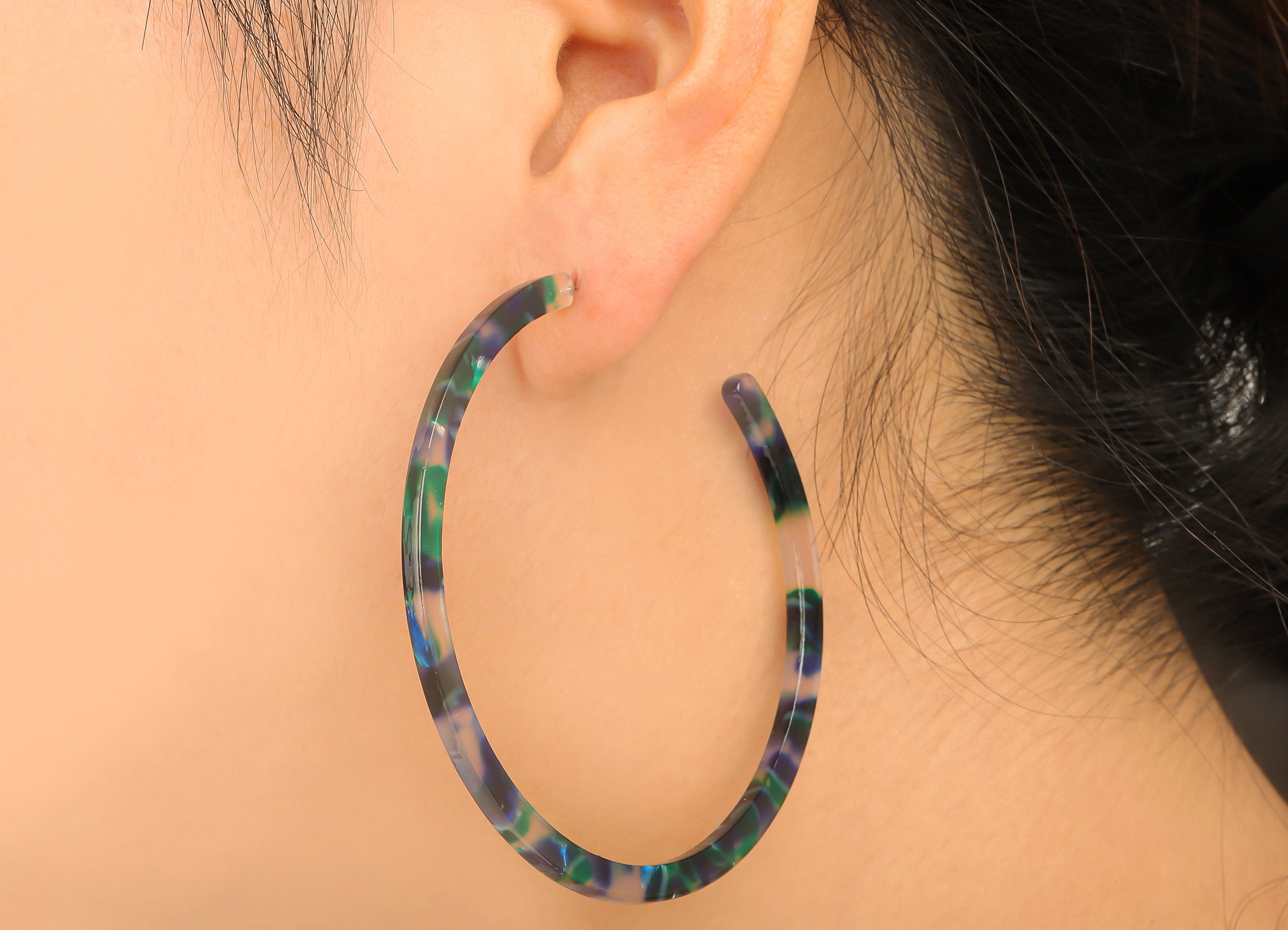 Open Hoop Earrings Stud - 2.5 inch Hoop Earring - Acetate Round Earring Post - Color Code: A18 - 66x4x3mm - AC1307-A18 - DOMEDBAZAAR