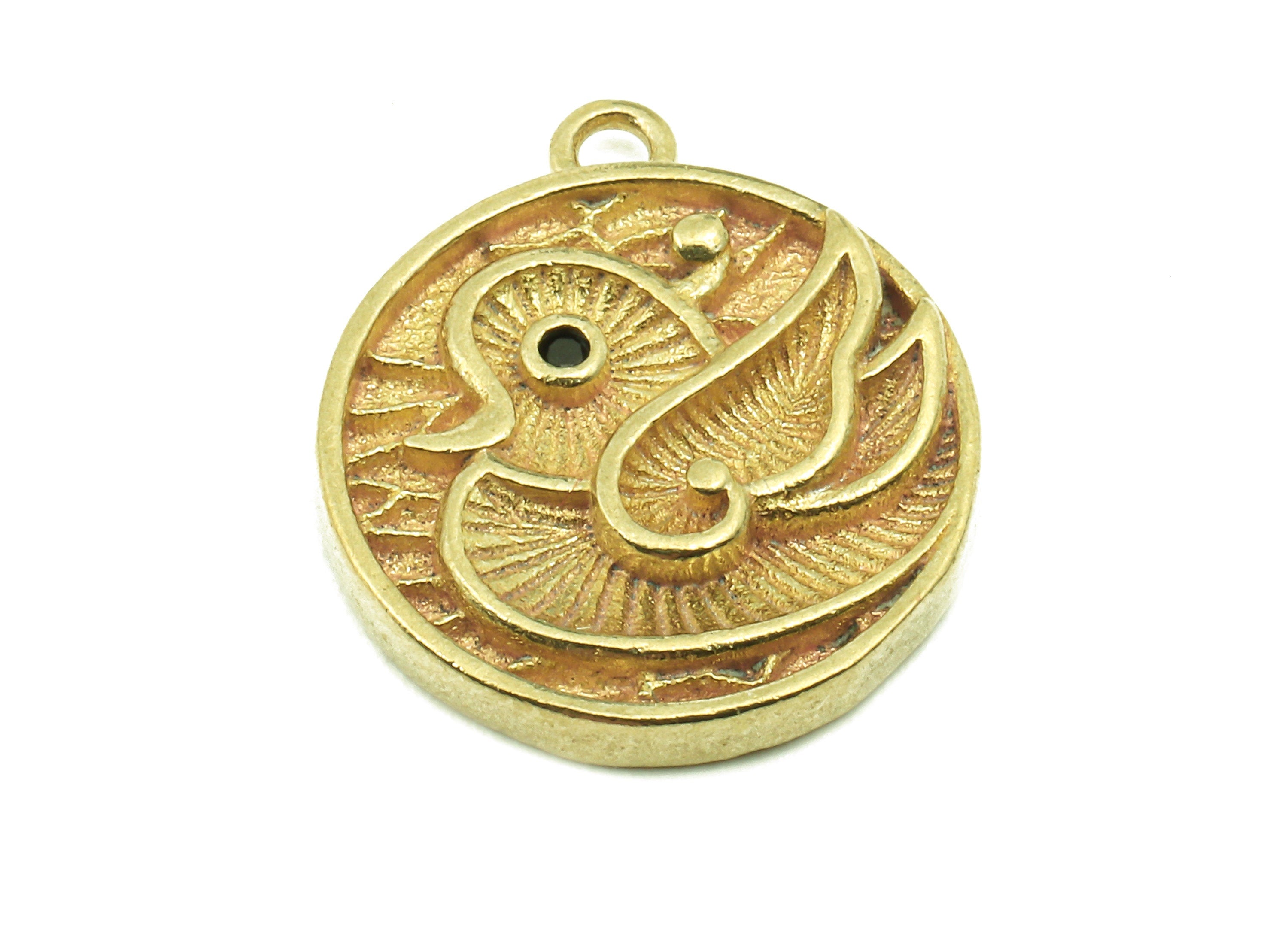 Brass Round Bird Earring Charms - Raw Brass Circle Mandarin Duck Earrings - Zircon Texured Pendant With Loop - 17.1x14.6x2.6mm - PP8174 - DOMEDBAZAAR