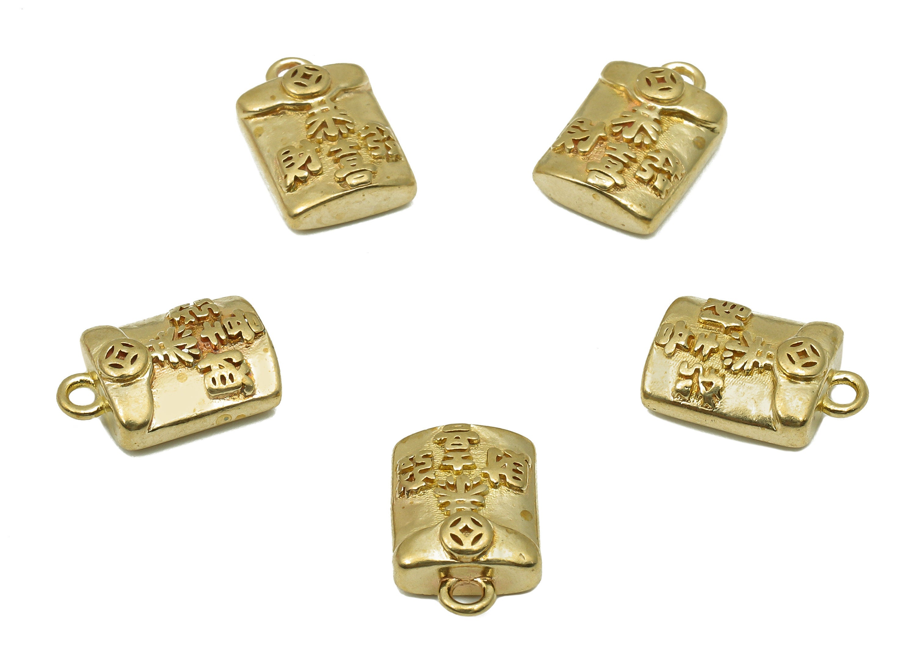 Brass Rectangle Earring Charm - Raw Brass Word Thick Earring - Red Envelope Pendant With Loop - Necklace Charm - 13.4x8.8x4.3mm - PP8180 - DOMEDBAZAAR