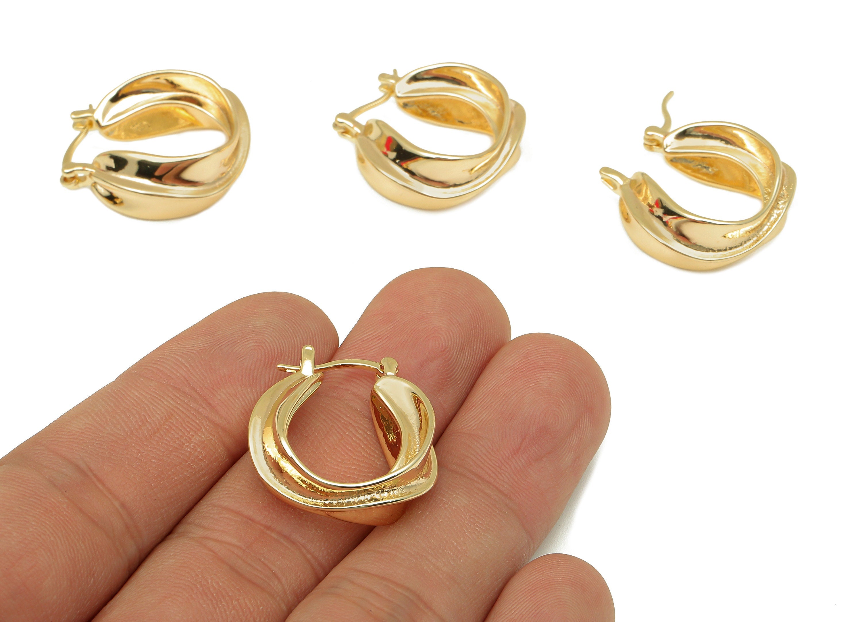Brass Leaf Huggie Earrings Clasps - Gold Thick Leaf Earring Hoop - Huggie Hoop Clasp - 18K Real Gold Plating - 24.2x21.8x4.7mm - RGP5763 - DOMEDBAZAAR