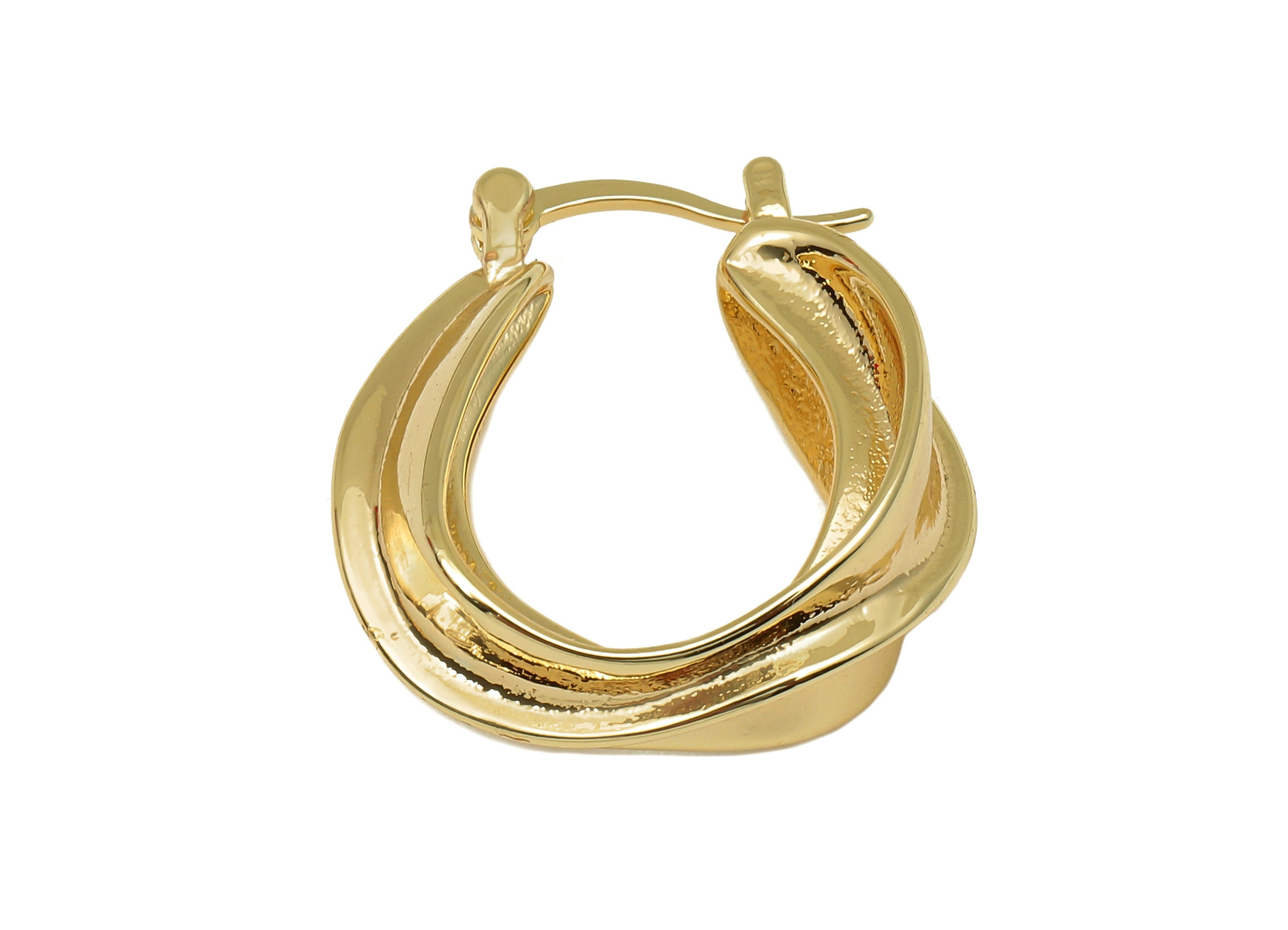 Brass Leaf Huggie Earrings Clasps - Gold Thick Leaf Earring Hoop - Huggie Hoop Clasp - 18K Real Gold Plating - 24.2x21.8x4.7mm - RGP5763 - DOMEDBAZAAR