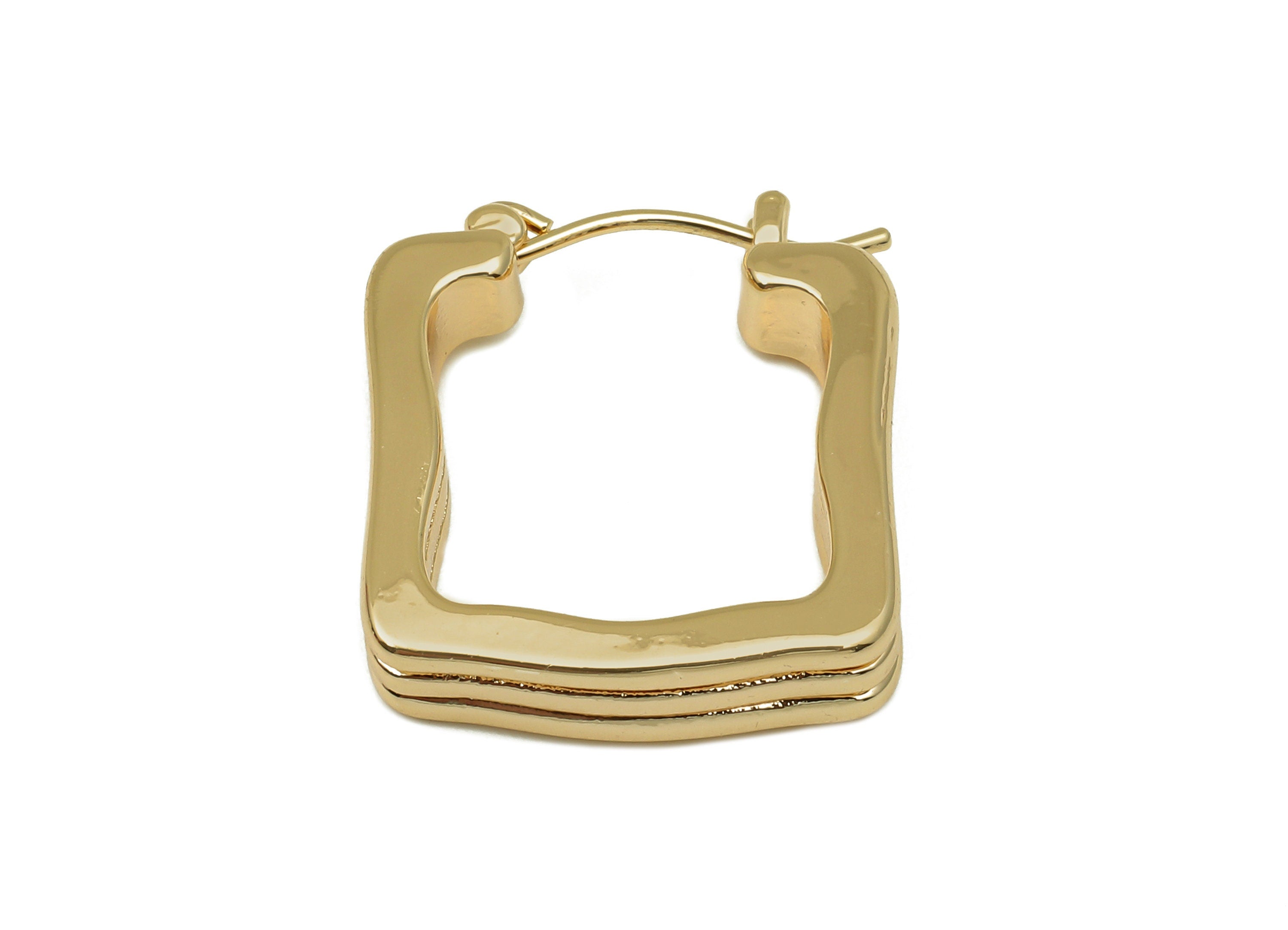 Brass Rectangle Earrings Clasps - Gold Thick Clasp Earring - Rectangle Hoop Clasp - 18K Real Gold Plating - 21.2x18.3x2.5mm - RGP5764 - DOMEDBAZAAR