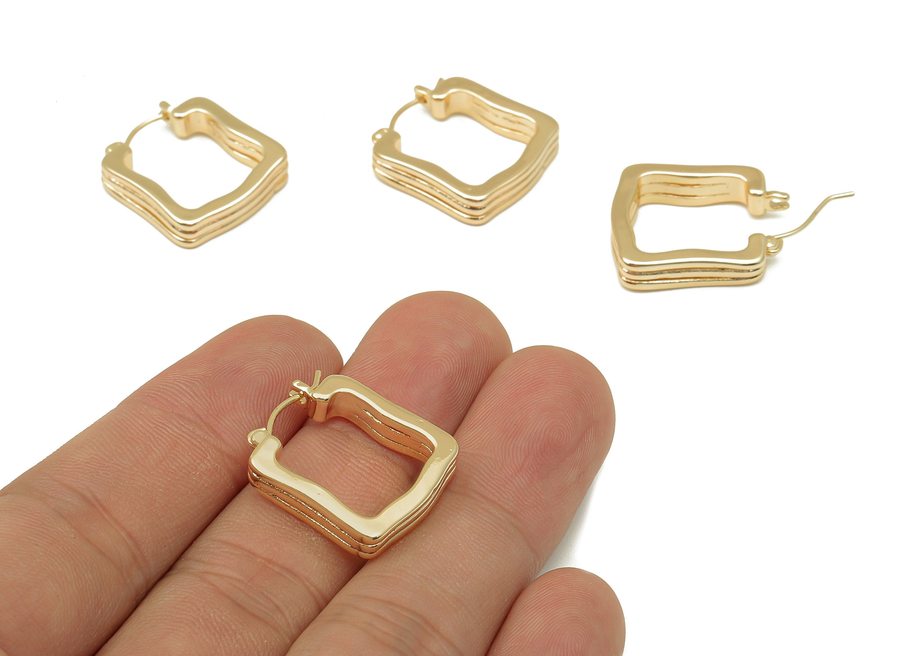 Brass Rectangle Earrings Clasps - Gold Thick Clasp Earring - Rectangle Hoop Clasp - 18K Real Gold Plating - 21.2x18.3x2.5mm - RGP5764 - DOMEDBAZAAR