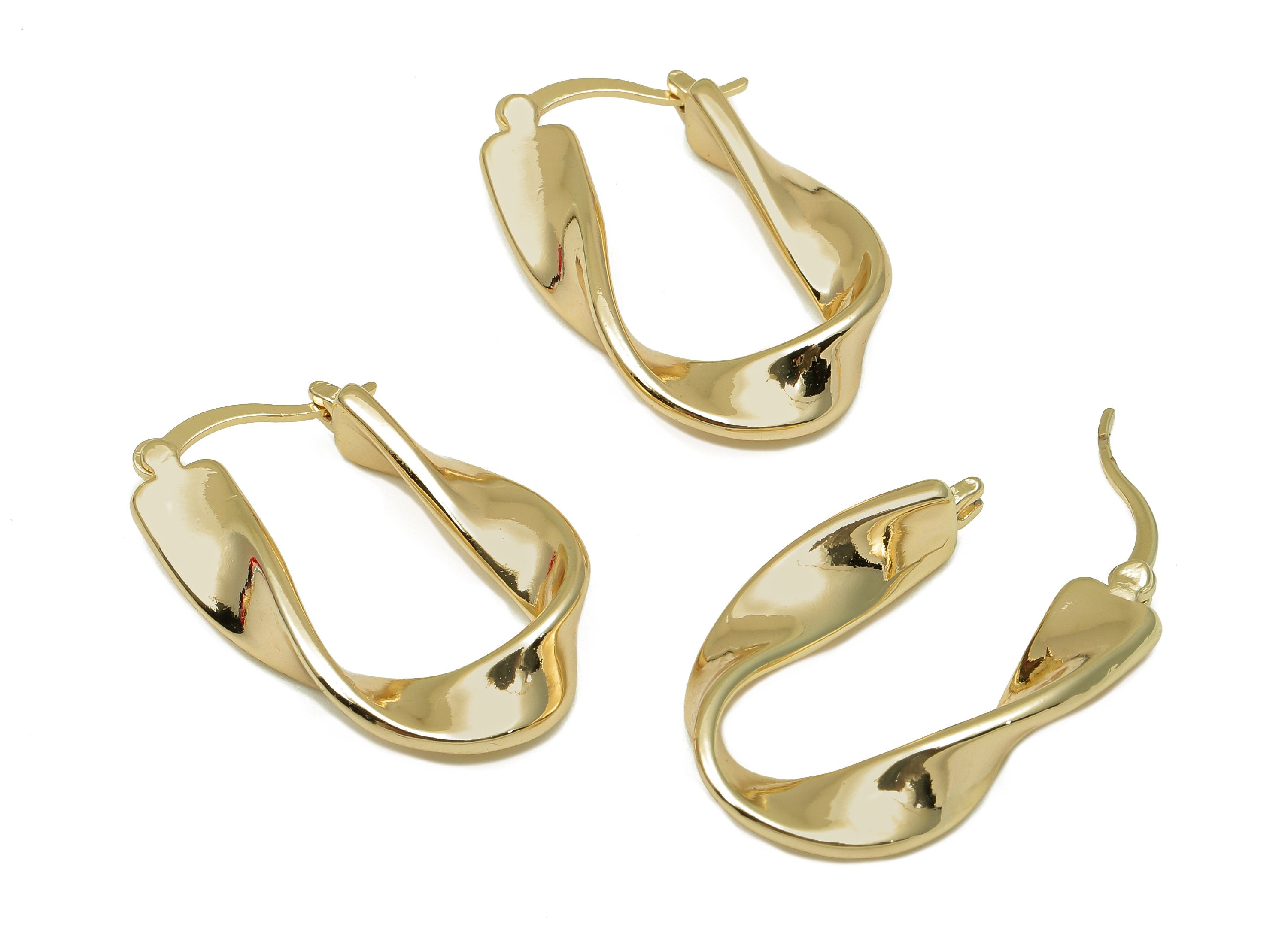 Brass Wave Huggie Earrings Clasps - Gold Thick Wavy Earring Hoop - U Huggie Hoop Clasp - 18K Real Gold Plating - 24.2x21.8x4.7mm - RGP5766 - DOMEDBAZAAR