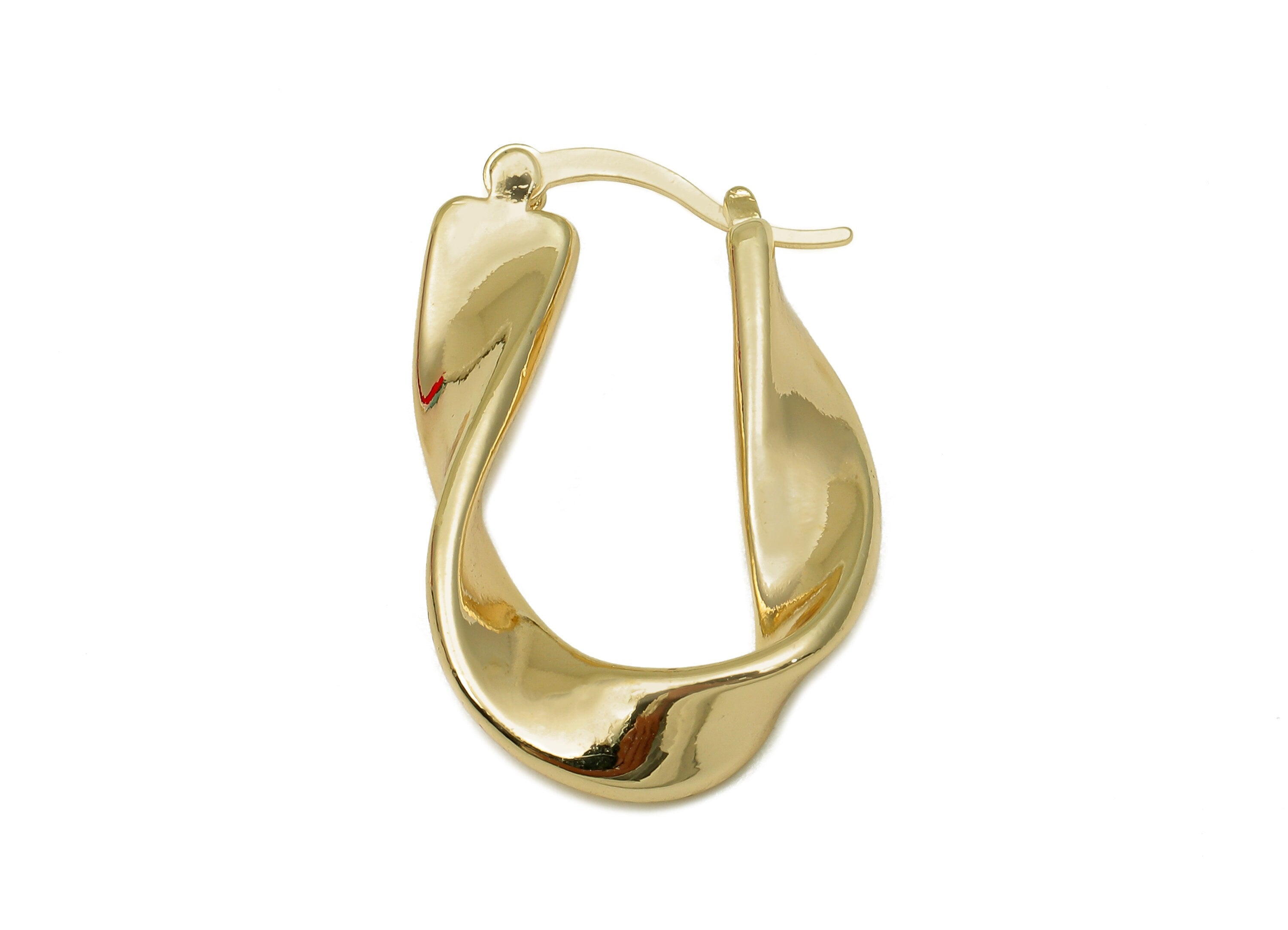 Brass Wave Huggie Earrings Clasps - Gold Thick Wavy Earring Hoop - U Huggie Hoop Clasp - 18K Real Gold Plating - 24.2x21.8x4.7mm - RGP5766 - DOMEDBAZAAR