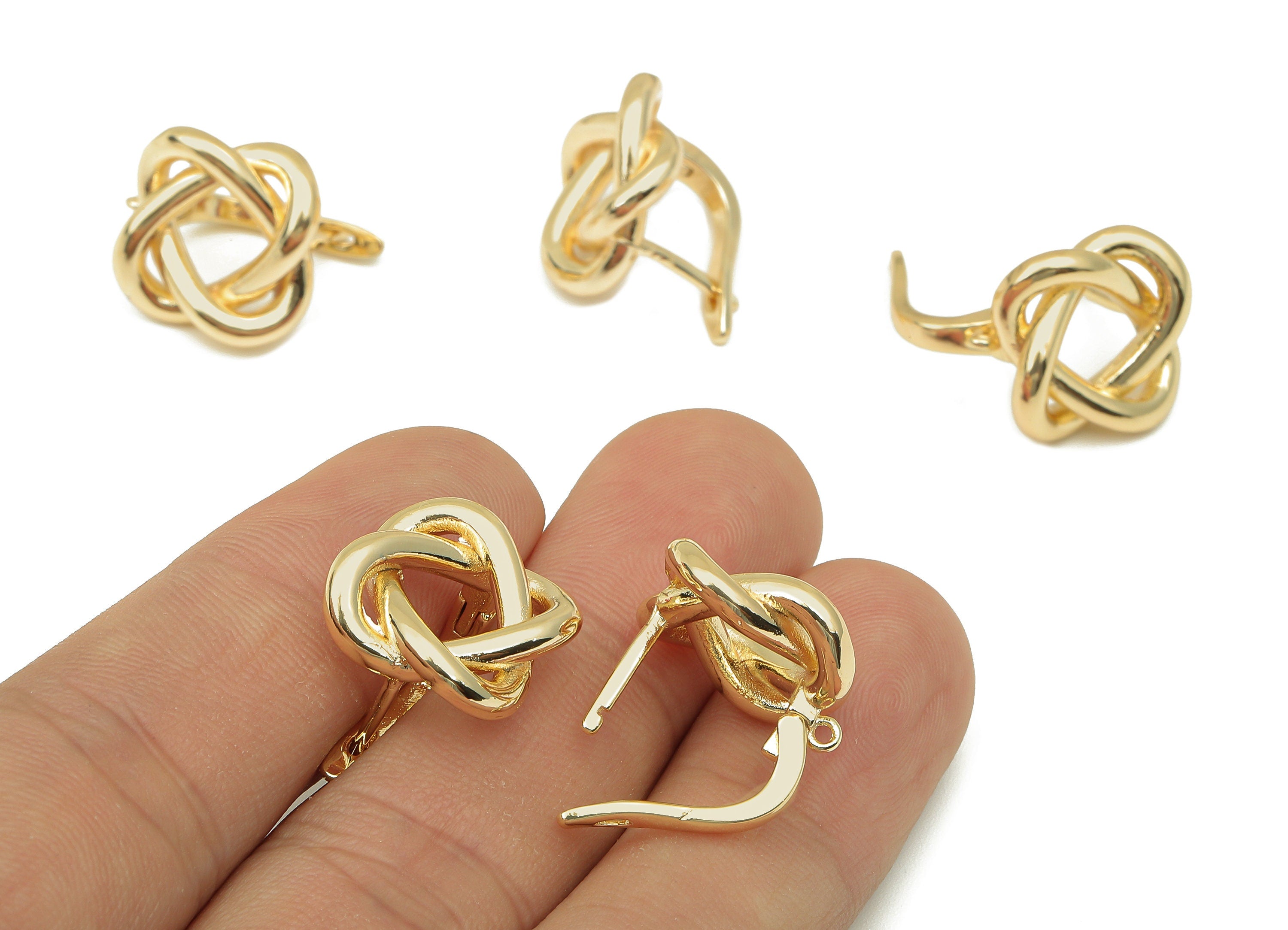Brass Flower Earring Clasp - Knot Clasps Earring With Loop - Flower Knot Clasps - 18K Real Gold Plating - 17.8x14x3.1mm - RGP5767 - DOMEDBAZAAR