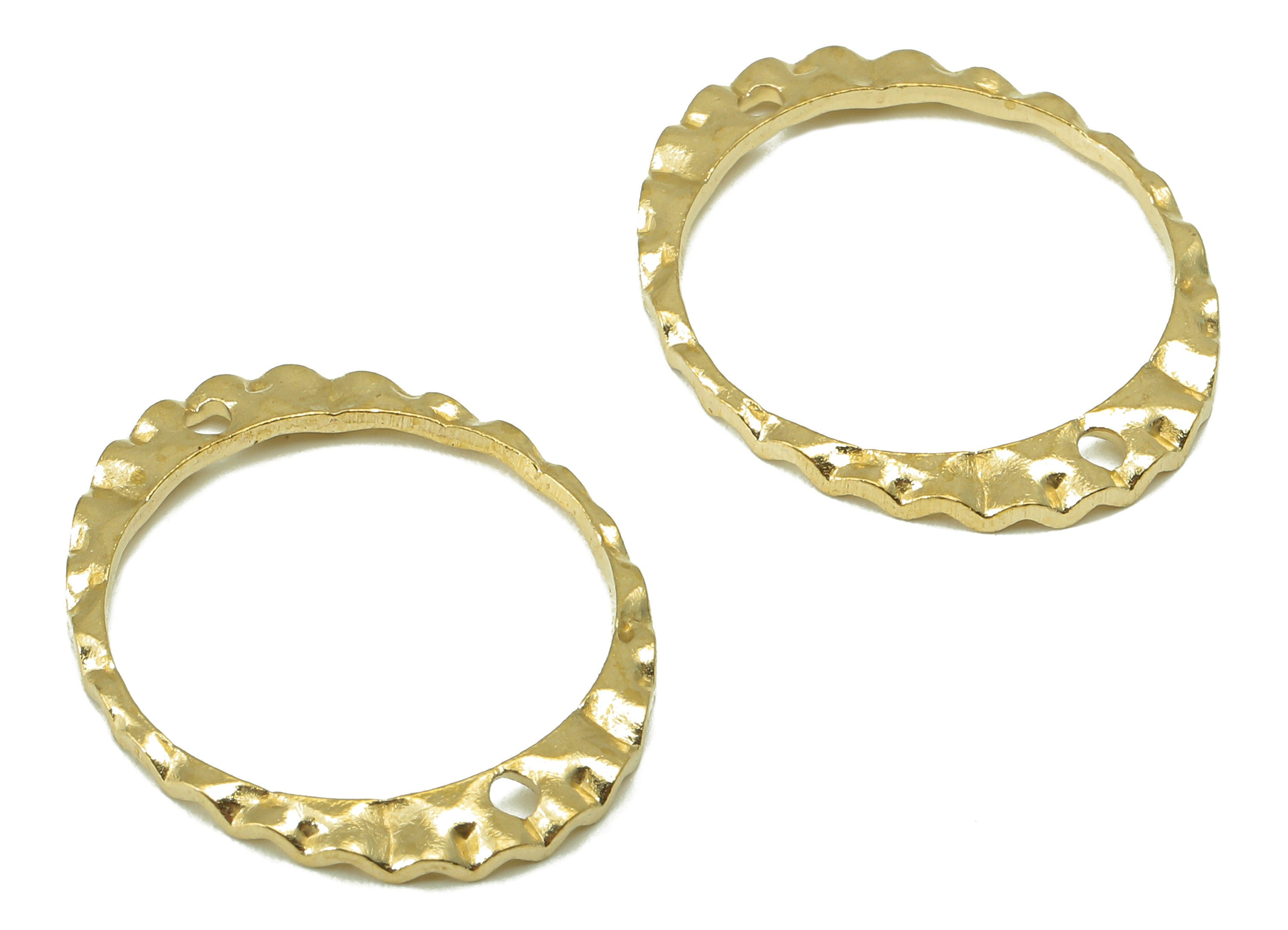 Brass Textured Round Earrings Connector - Raw Brass Circle Earring - Pendant With 2 Holes - Earring Charms - 24x19.5x1.5mm - PP8244 - DOMEDBAZAAR