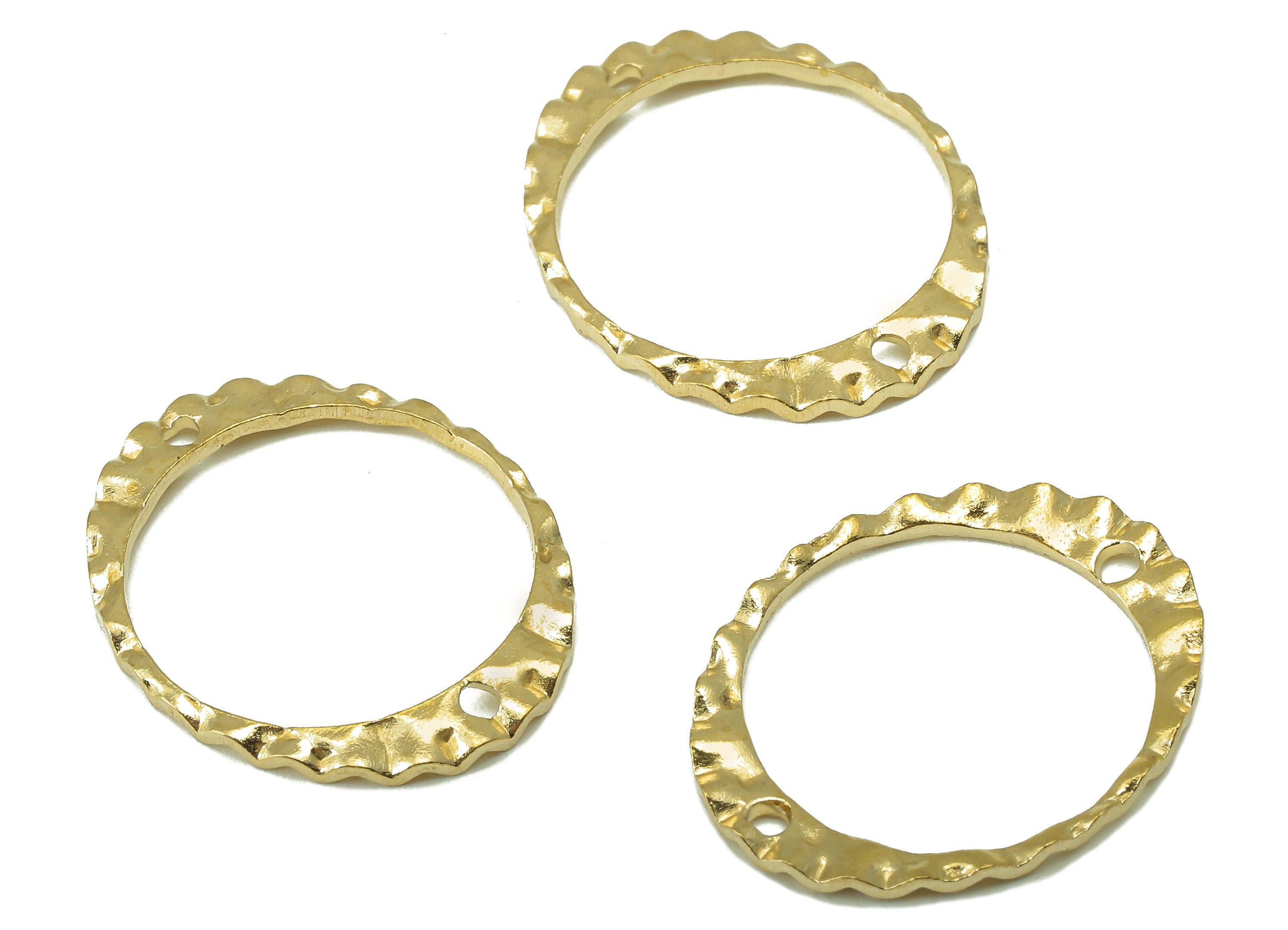 Brass Textured Round Earrings Connector - Raw Brass Circle Earring - Pendant With 2 Holes - Earring Charms - 24x19.5x1.5mm - PP8244 - DOMEDBAZAAR