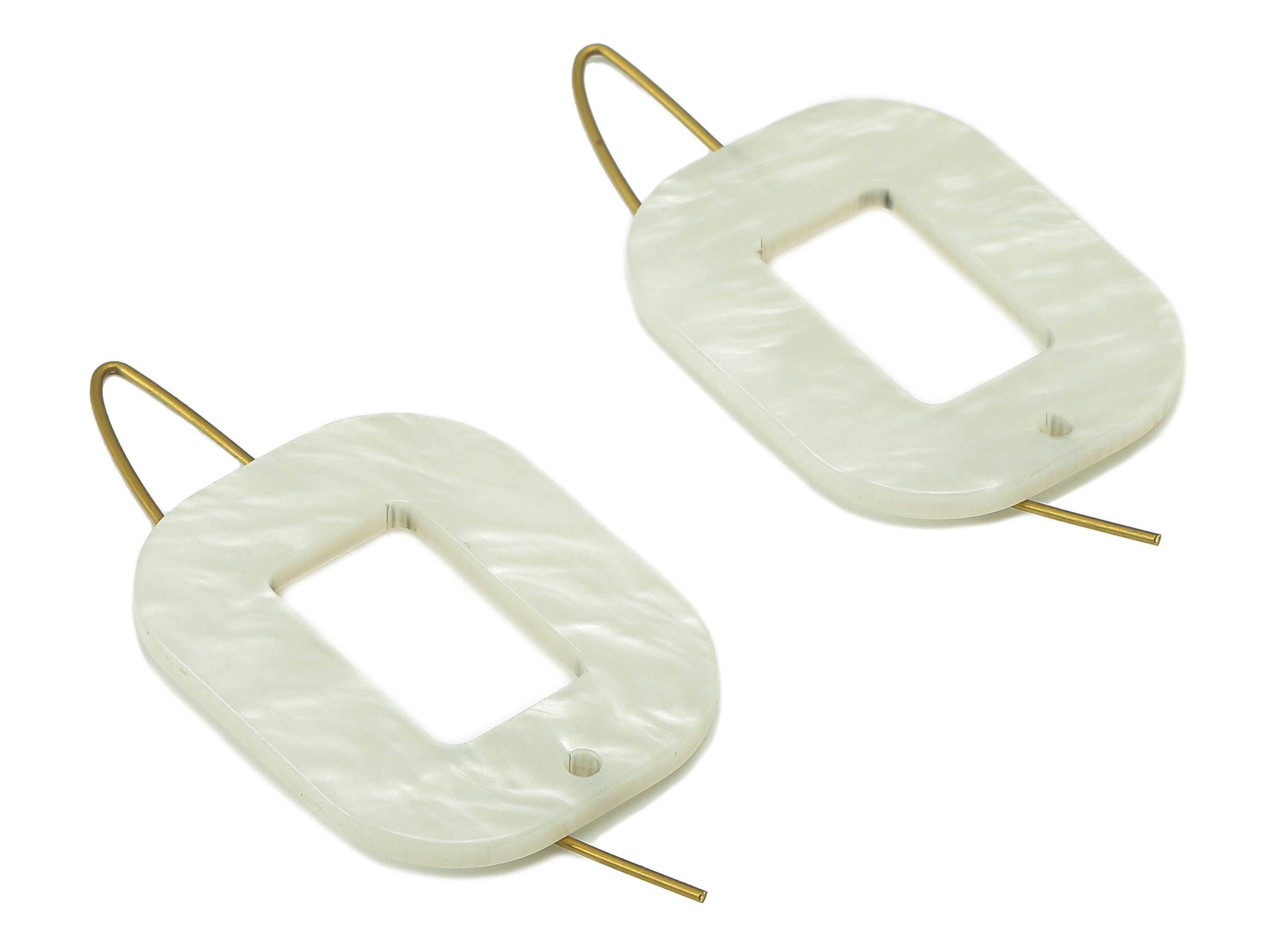 Acrylic Oval Rectangle Ear Wire Hook - Hollow Earring With Hole - Brass Earring Wire Connector - Color Code: A795 - 46x25x3mm - AC2583-A795 - DOMEDBAZAAR