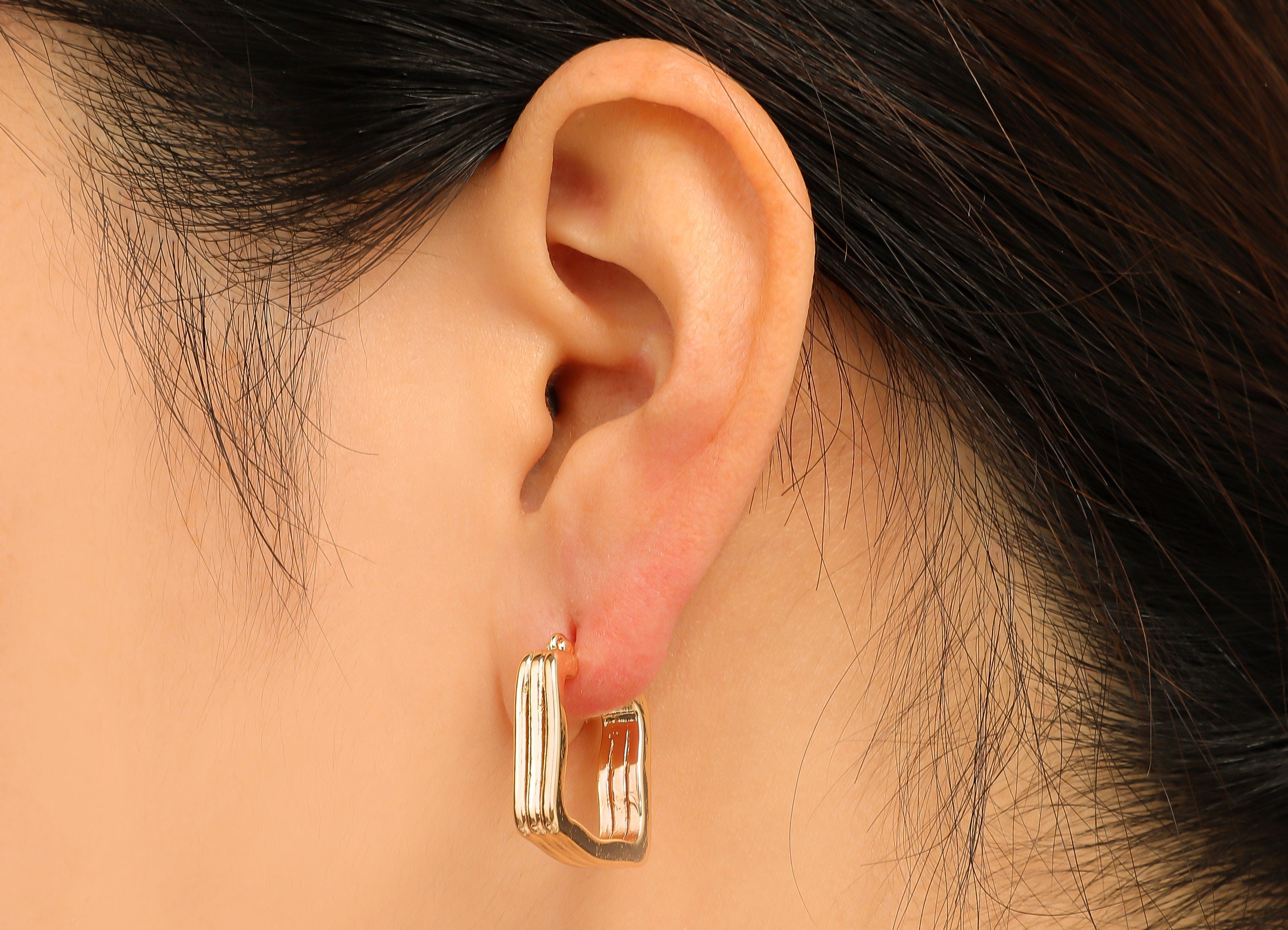 Brass Rectangle Earrings Clasps - Gold Thick Clasp Earring - Rectangle Hoop Clasp - 18K Real Gold Plating - 21.2x18.3x2.5mm - RGP5764 - DOMEDBAZAAR