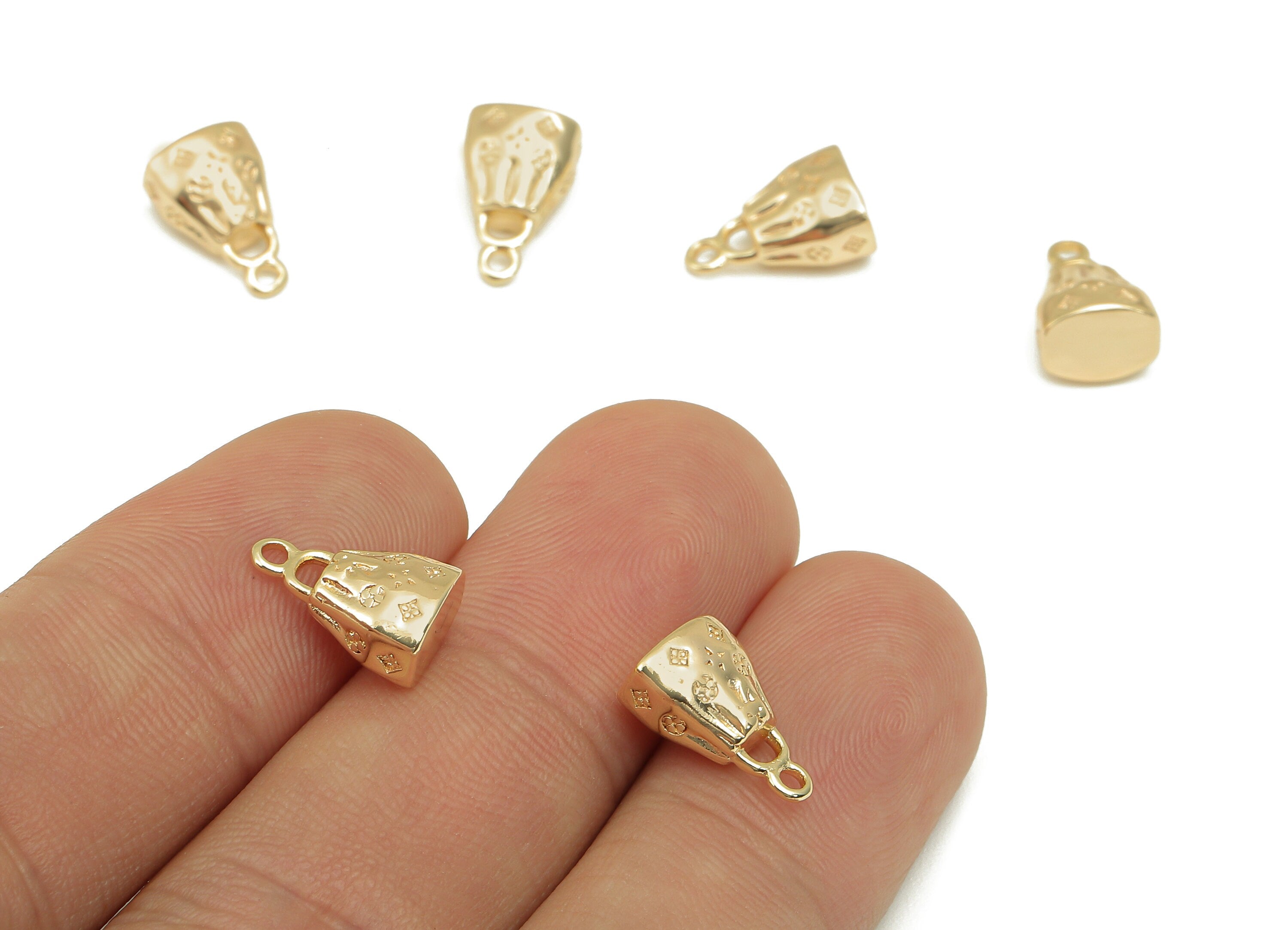 Brass Mini Bag Earring Charm - Gold Thick Bag Earring - Pendant With Loop - Gift For Her - 18K Real Gold Plating - 12x7.4x6mm - RGP5770 - DOMEDBAZAAR