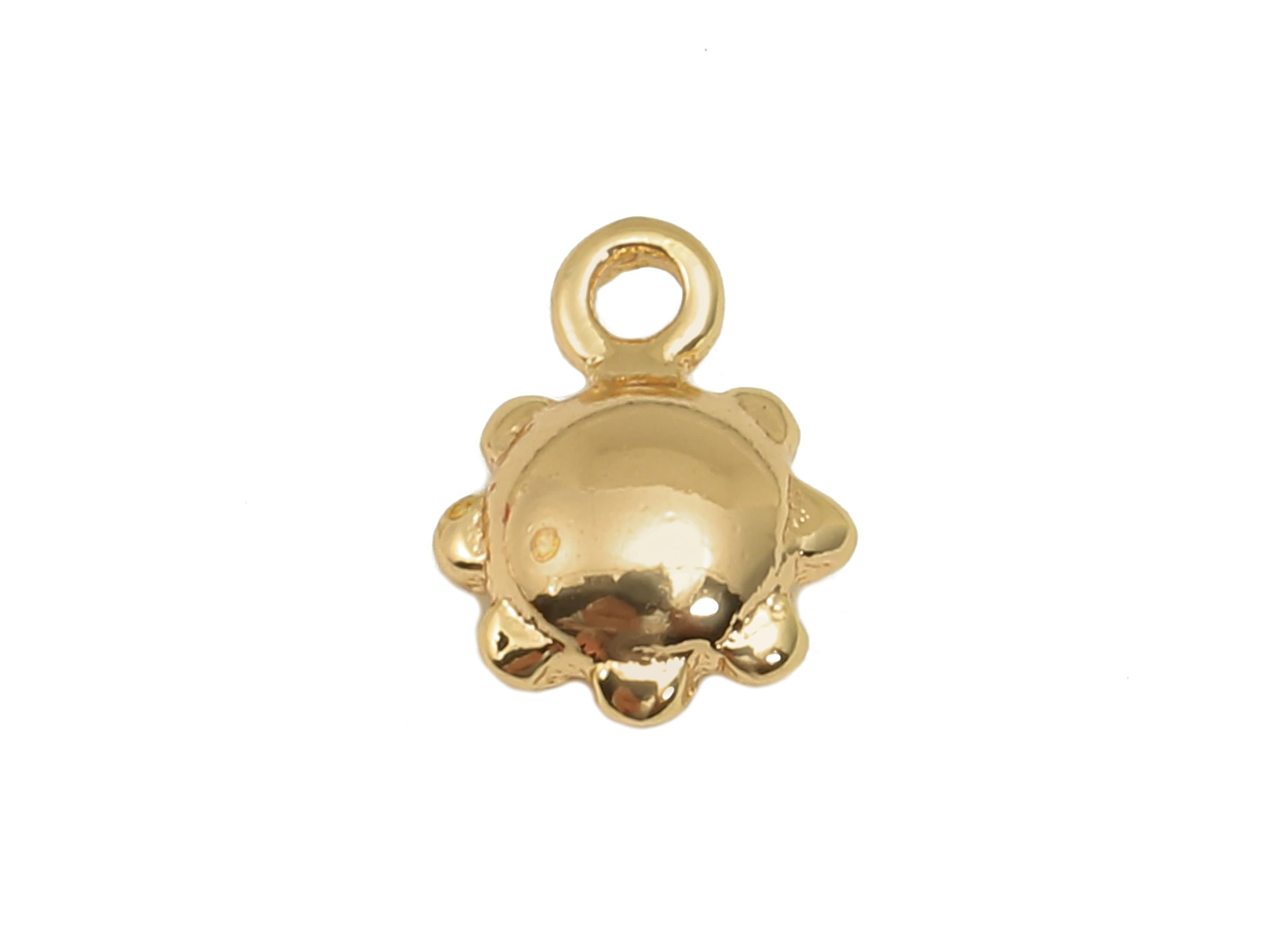 Brass Mini Sun Flower Charm - Gold Mini Flower Cabochon Earring - Necklace Pendant With Loop - 18K Real Gold Plating - 9.1x6.4x3.1mm-RGP5774 - DOMEDBAZAAR