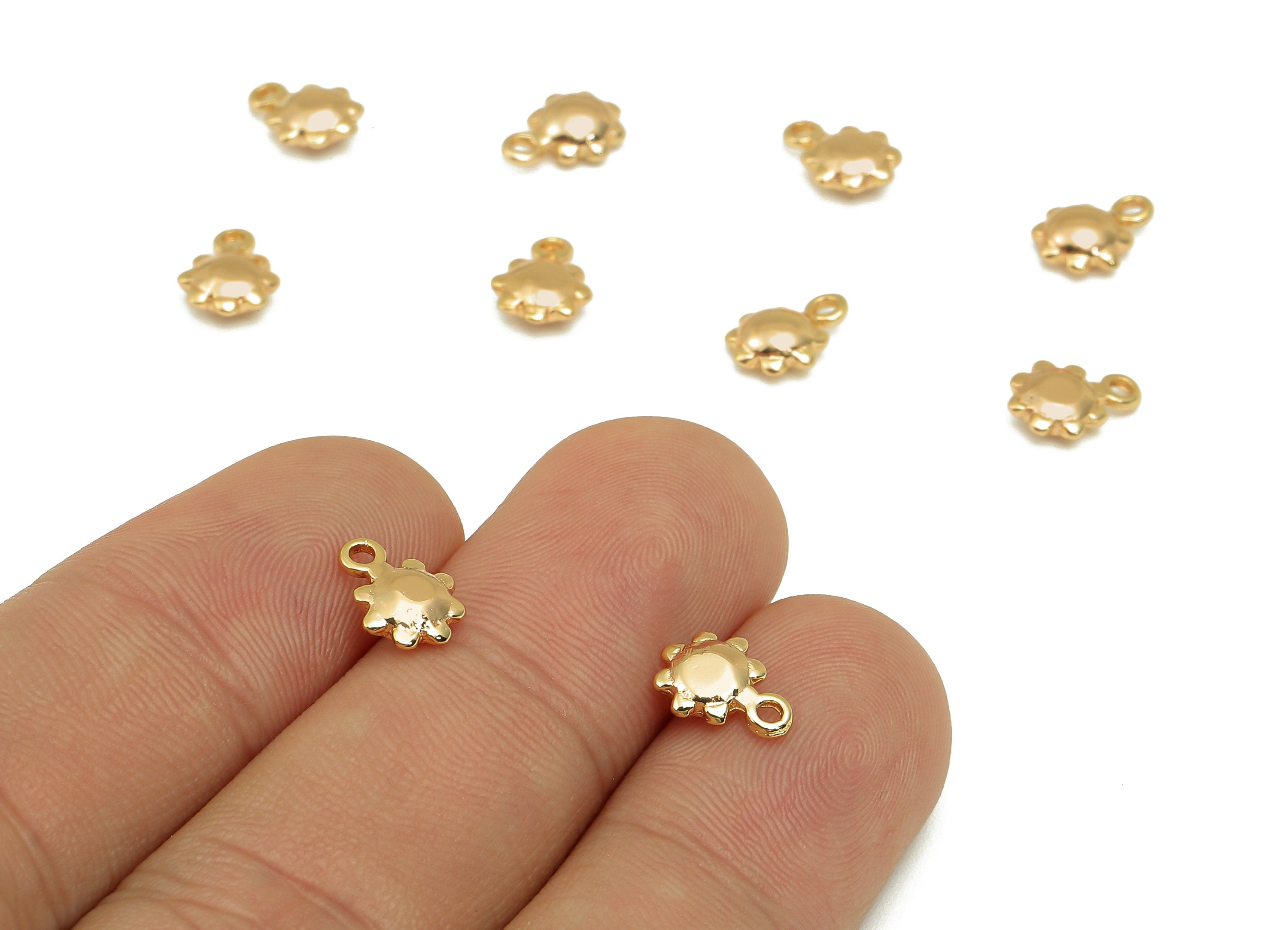 Brass Mini Sun Flower Charm - Gold Mini Flower Cabochon Earring - Necklace Pendant With Loop - 18K Real Gold Plating - 9.1x6.4x3.1mm-RGP5774 - DOMEDBAZAAR