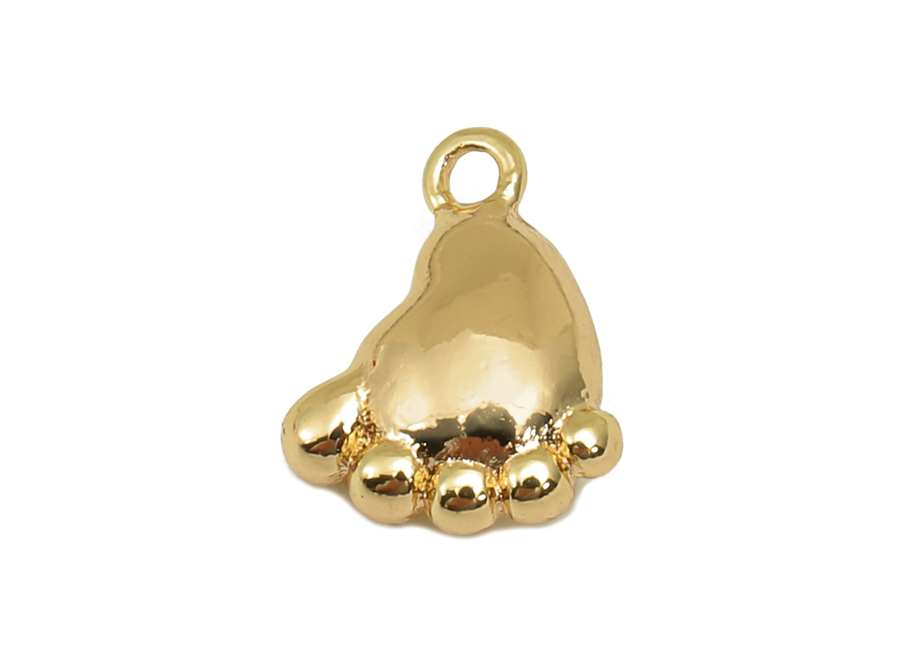 Brass Mini Feet Earring Charm - Gold Tiny Feet Cabochon Earring - Necklace Pendant With Loop - 18K Real Gold Plating -10.8x8.4x3.6mm-RGP5776 - DOMEDBAZAAR