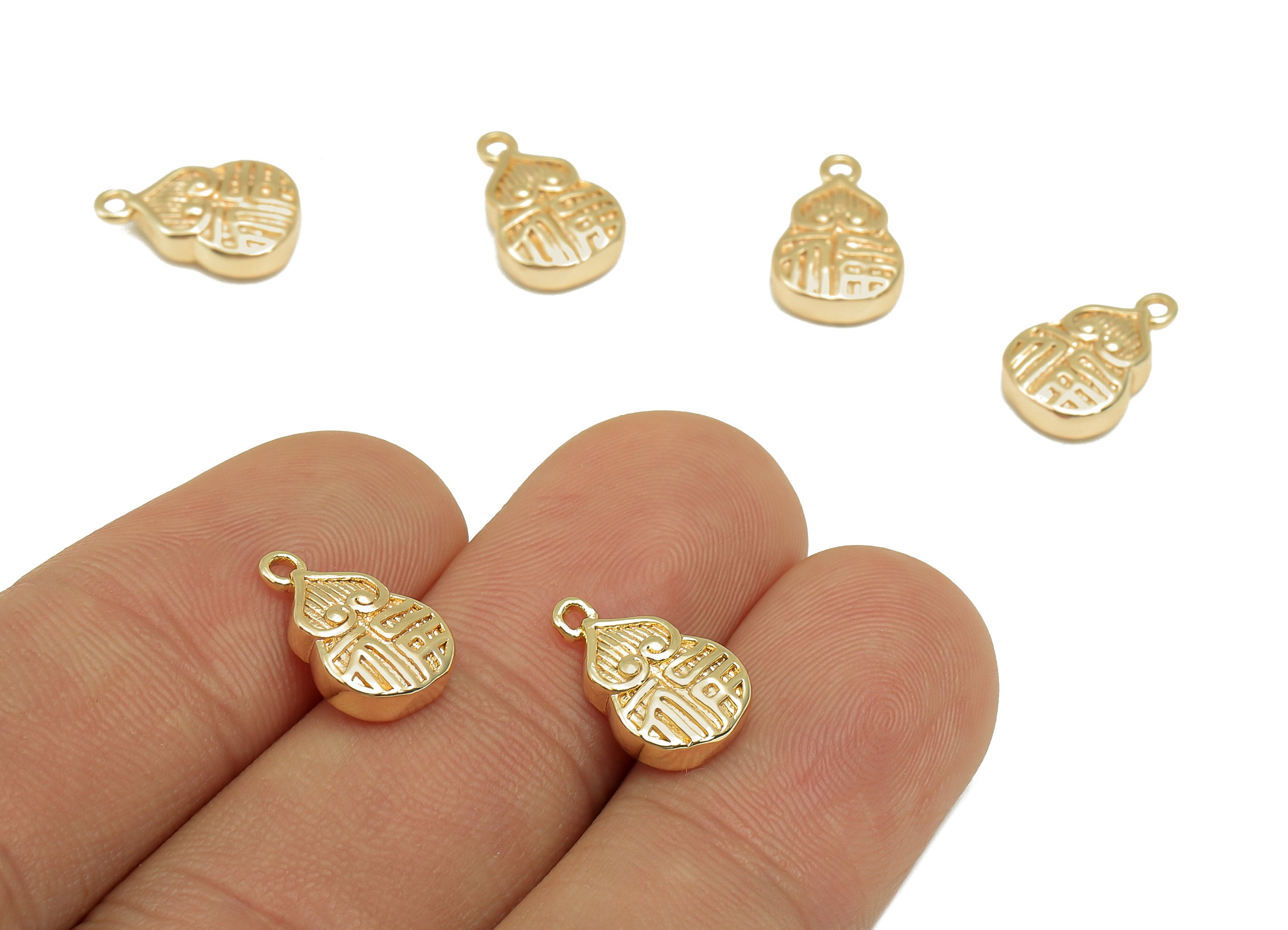 Brass Textured Mini Gourd Charm - Thick Gourd Word Earring - Necklace Pendant With Loop - 18K Real Gold Plating - 12.8x8.5x3.5mm - RGP5779 - DOMEDBAZAAR