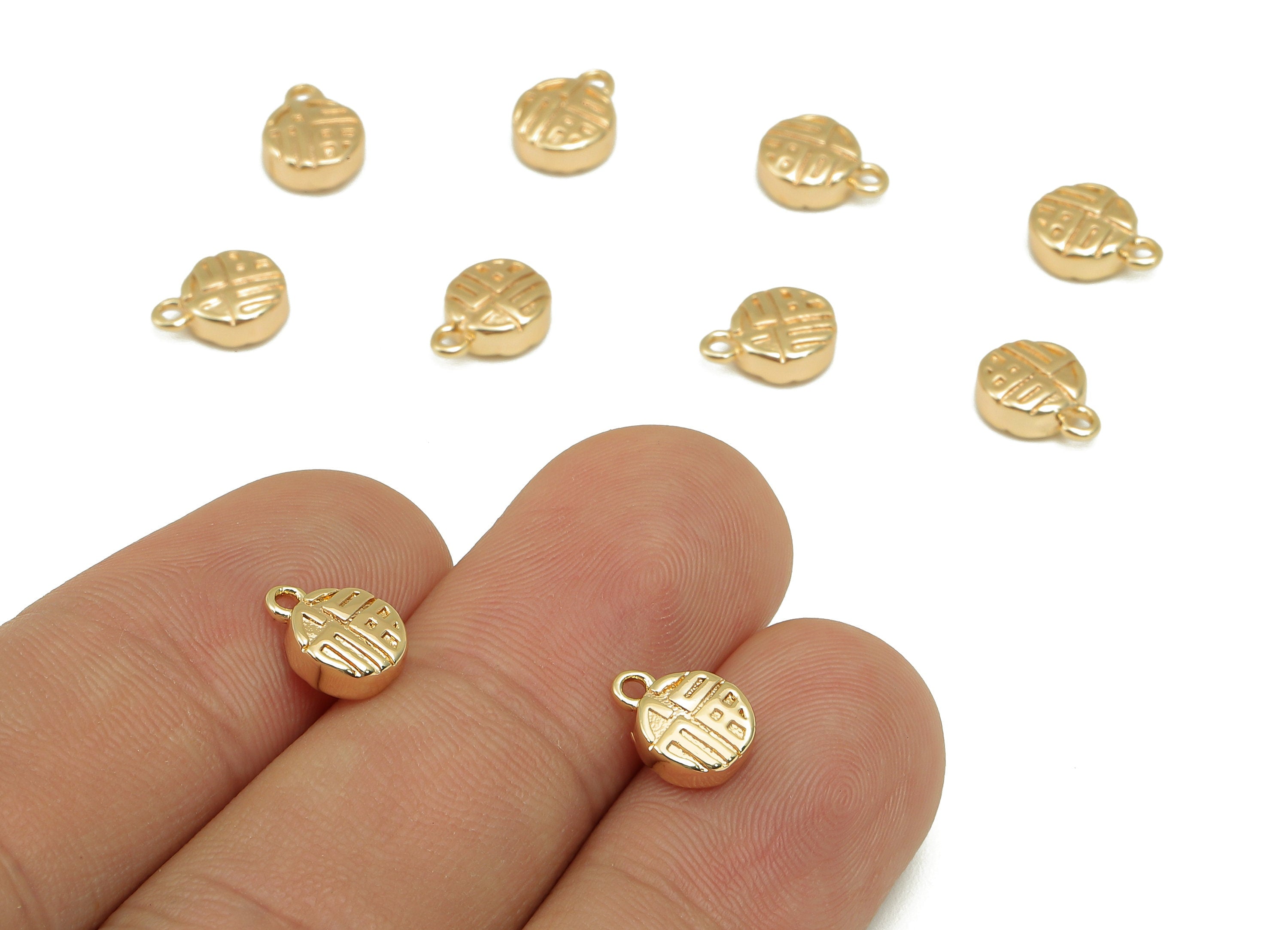 Brass Thick Mini Round Charm - Textured Tiny Circle Word Earring - Necklace Pendant With Loop - 18K Real Gold Plating - 9.2x7x3.1mm -RGP5781 - DOMEDBAZAAR