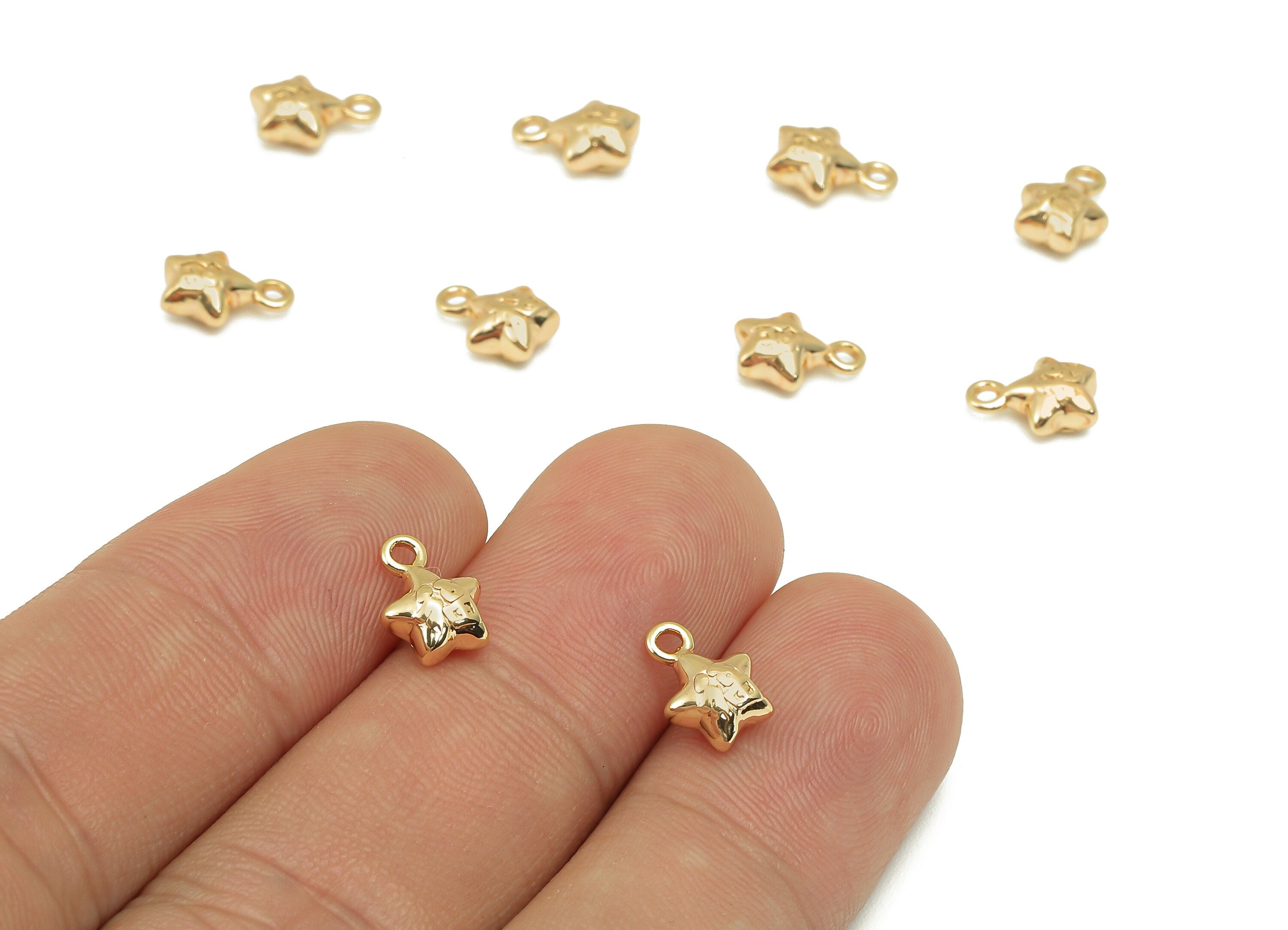 Brass Mini Star Word Charm - Gold Tiny Star Cabochon Earring - Necklace Pendant With Loop - 18K Real Gold Plating - 9.5x6.7x3.8mm - RGP5783 - DOMEDBAZAAR