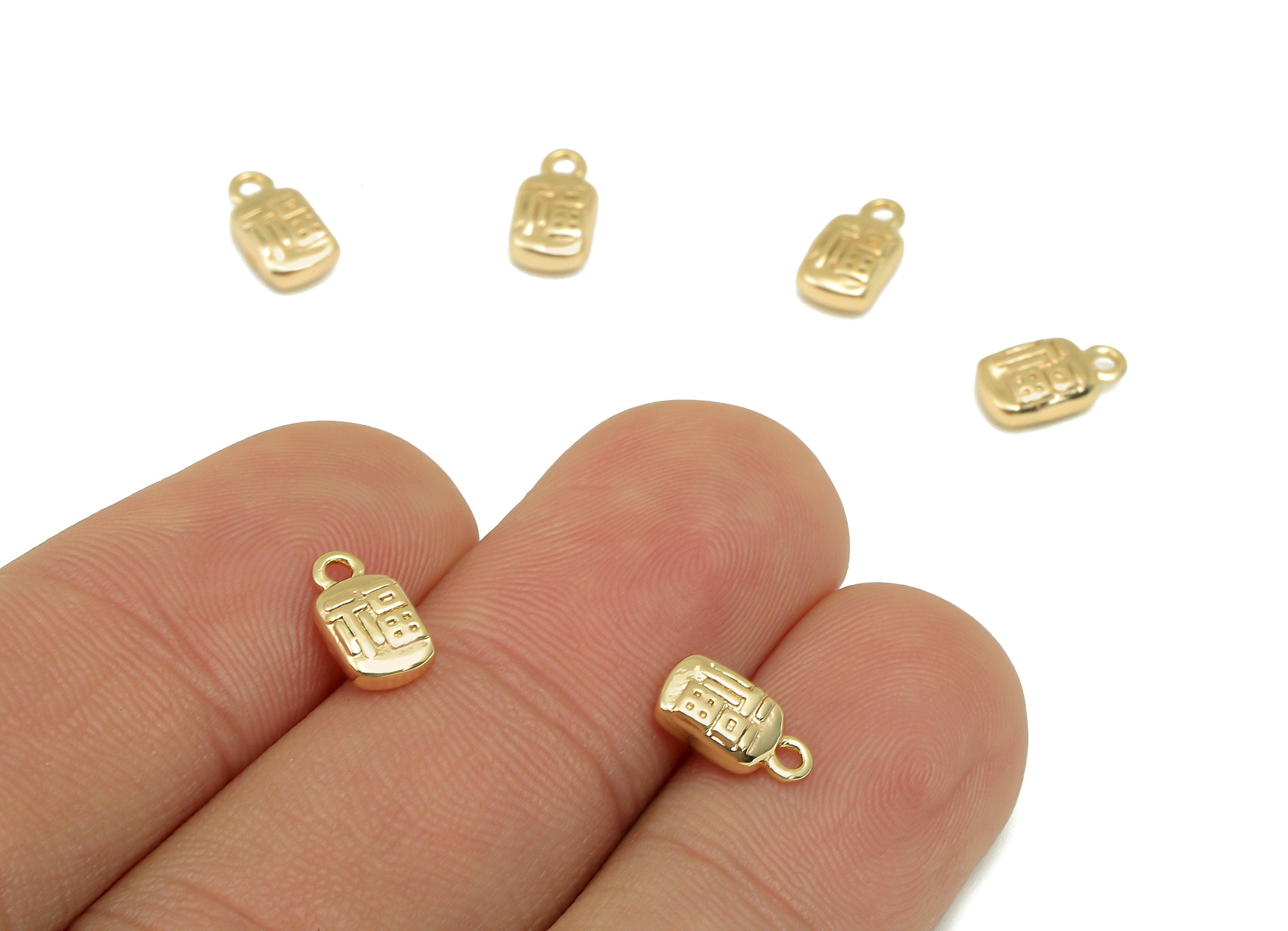 Brass Mini Rectangle Word Charm - Gold Tiny Cabochon Earring - Necklace Pendant With Loop - 18K Real Gold Plating - 9x4.8x2.6mm - RGP5785 - DOMEDBAZAAR