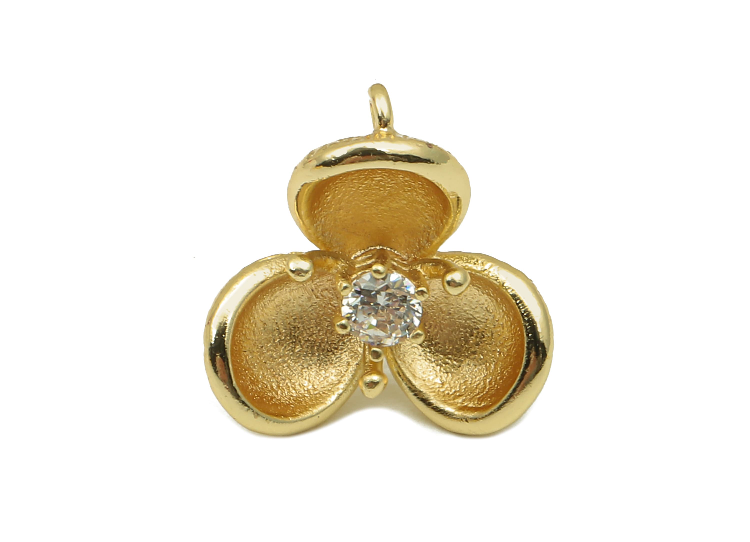 Brass Flower Earring Post With Zircon - Gold Stud Earring With Loop - 18K Real Gold Plating - 925 Silver Stud - 15.4x14.5x2.1mm - RGP5788 - DOMEDBAZAAR