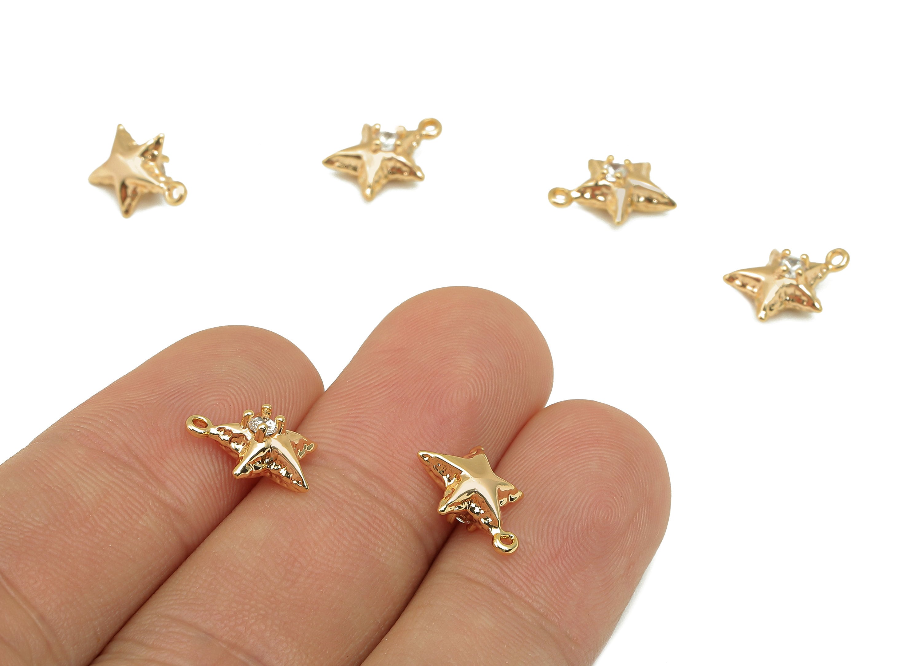 Brass Mini Star Zircon Charm - Gold Tiny Star Cabochon Earring - Necklace Pendant With Loop - 18K Real Gold Plating - 11.2x9x5.1mm - RGP5792 - DOMEDBAZAAR