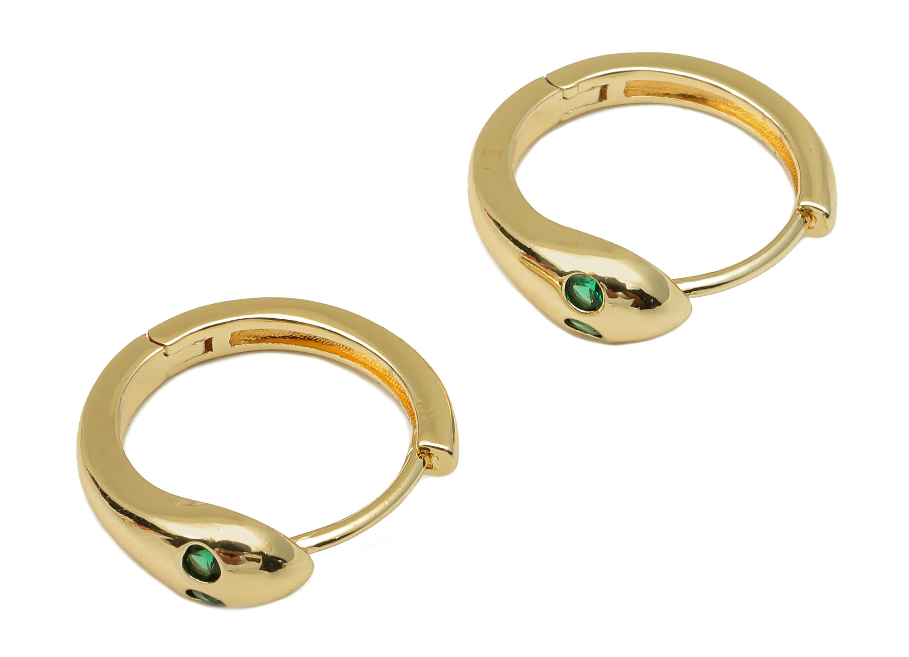 Brass Round Snake Earring Clasp - Circle Hoop Clasp With Zircon - Simple Huggie Clasps - 18K Real Gold Plating - 16.7x14.9x2.3mm - RGP5793 - DOMEDBAZAAR