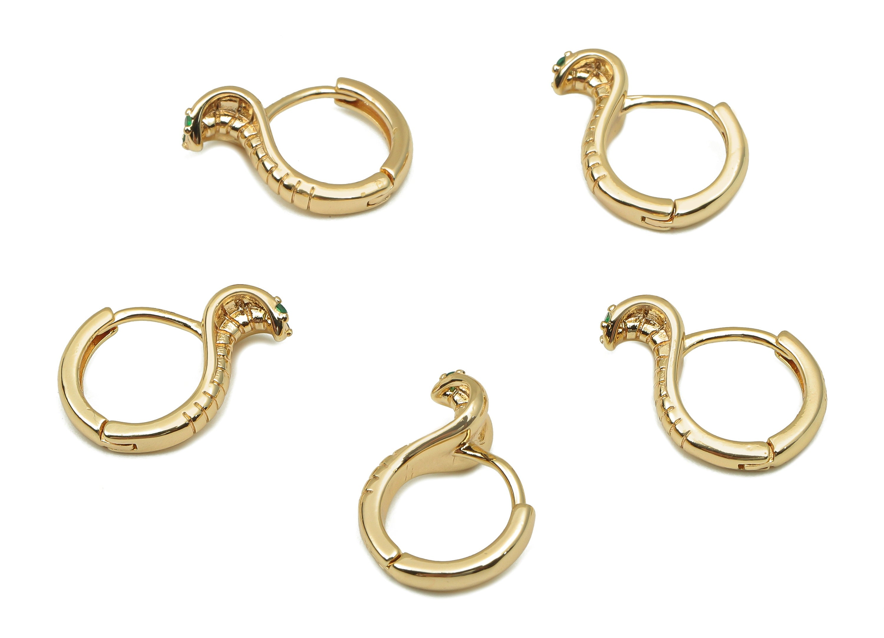 Brass Round Snake Earring Clasp - Cobra Hoop Clasp With Zircon - Huggie Hoop Clasps - 18K Real Gold Plating - 15.1x11.6x1.7mm - RGP5795 - DOMEDBAZAAR