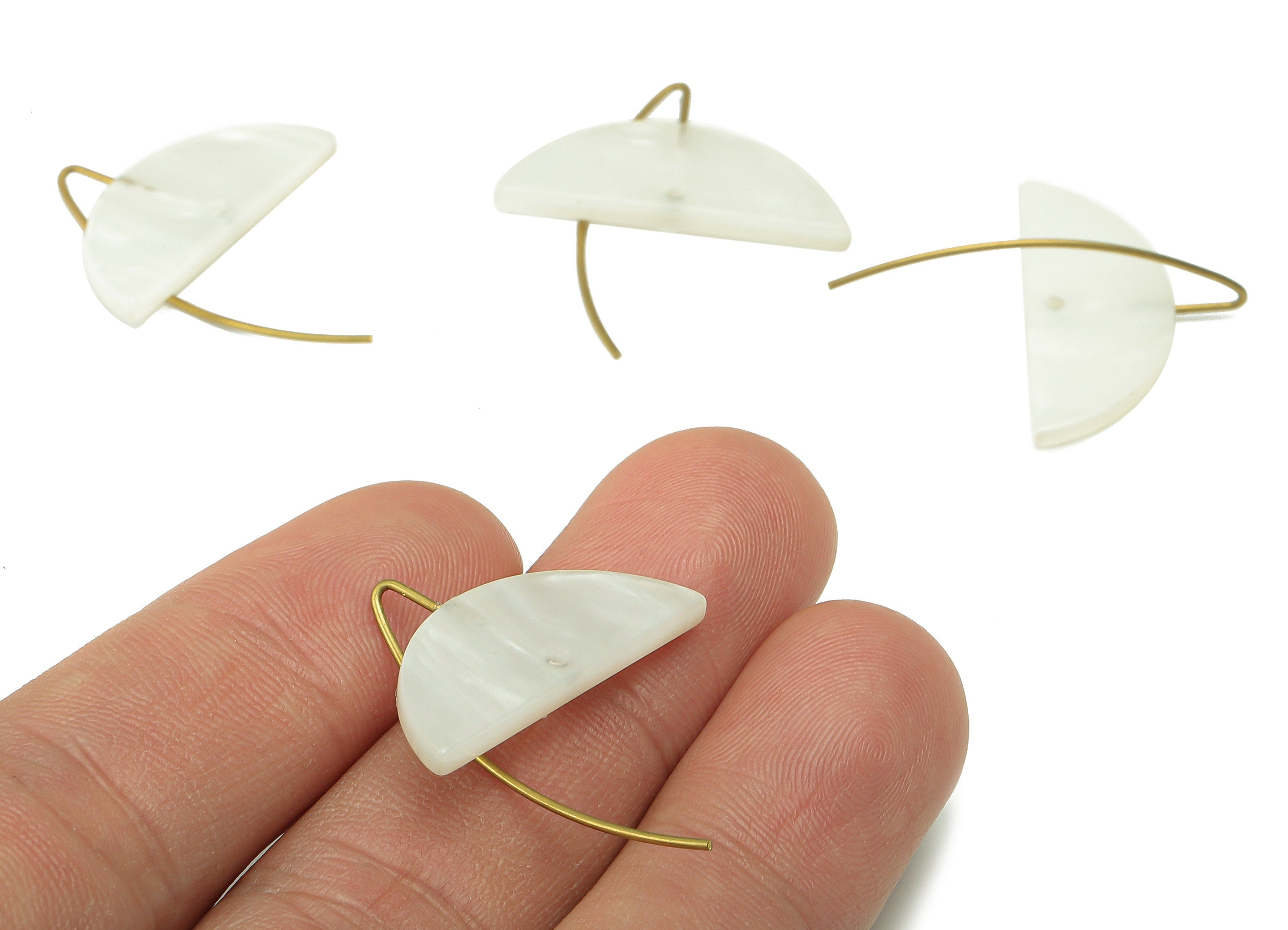 Acrylic Semicircle Hook Connector - Ivory Half Moon Earring With Hole - Brass Earring Wire - Color Code: A795 - 27.4x16x2.5mm - AC2585-A795 - DOMEDBAZAAR