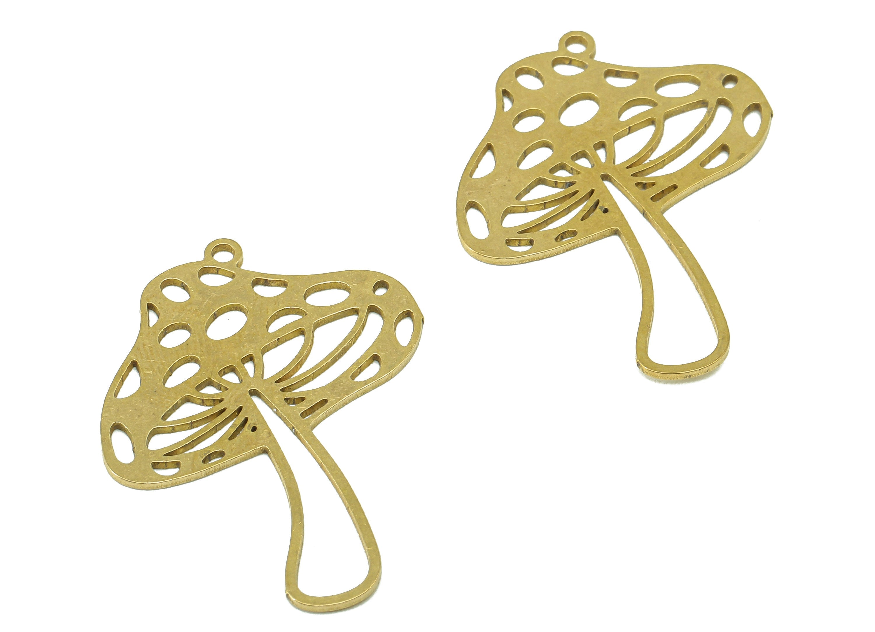 Brass Mushroom Earring Charm - Raw Brass Oval Hollow Earring - Botanical Pendant With Loop - Charm For Necklace - 32.6x26.6x0.7mm - PPZ0223 - DOMEDBAZAAR