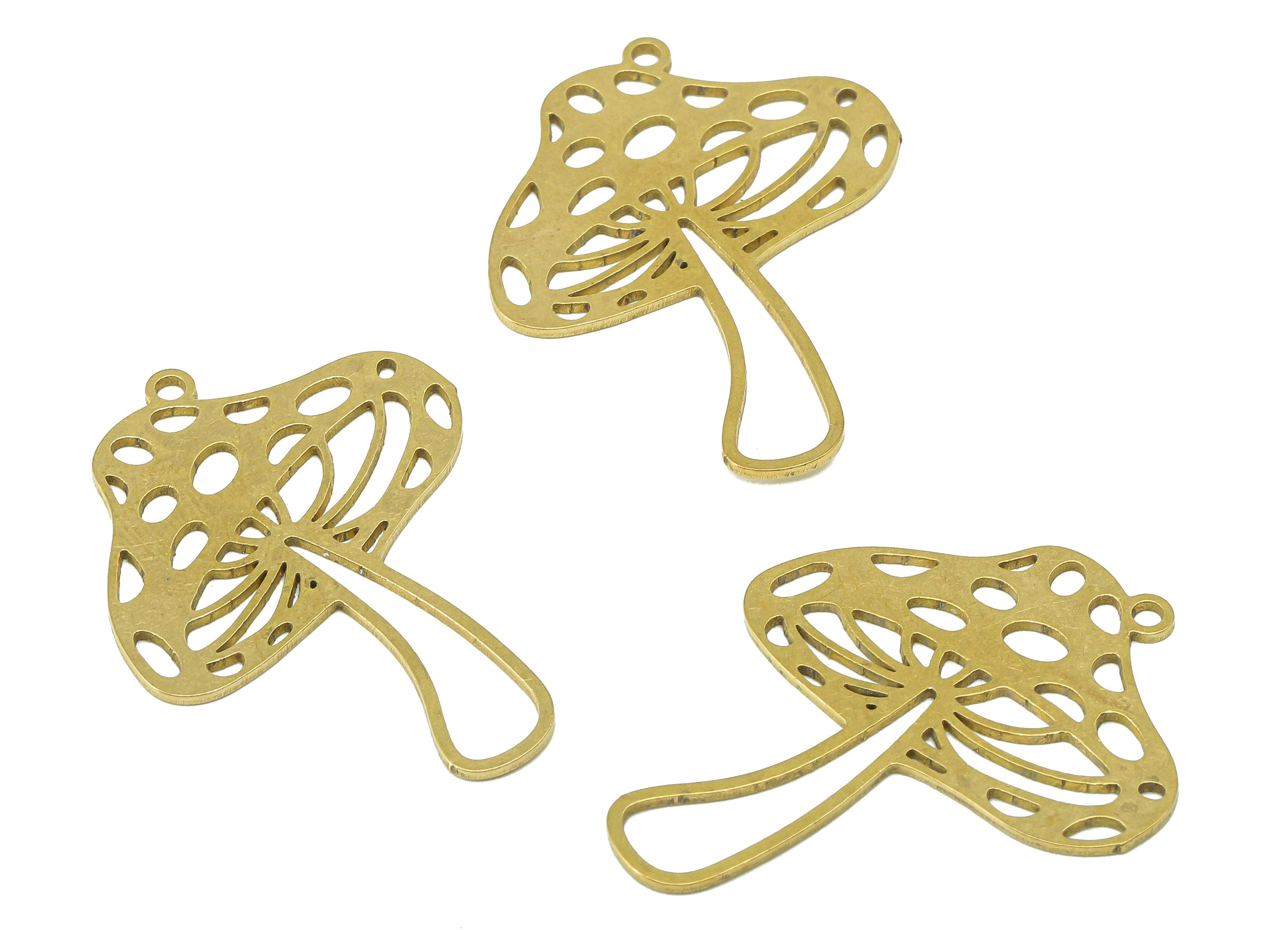 Brass Mushroom Earring Charm - Raw Brass Oval Hollow Earring - Botanical Pendant With Loop - Charm For Necklace - 32.6x26.6x0.7mm - PPZ0223 - DOMEDBAZAAR