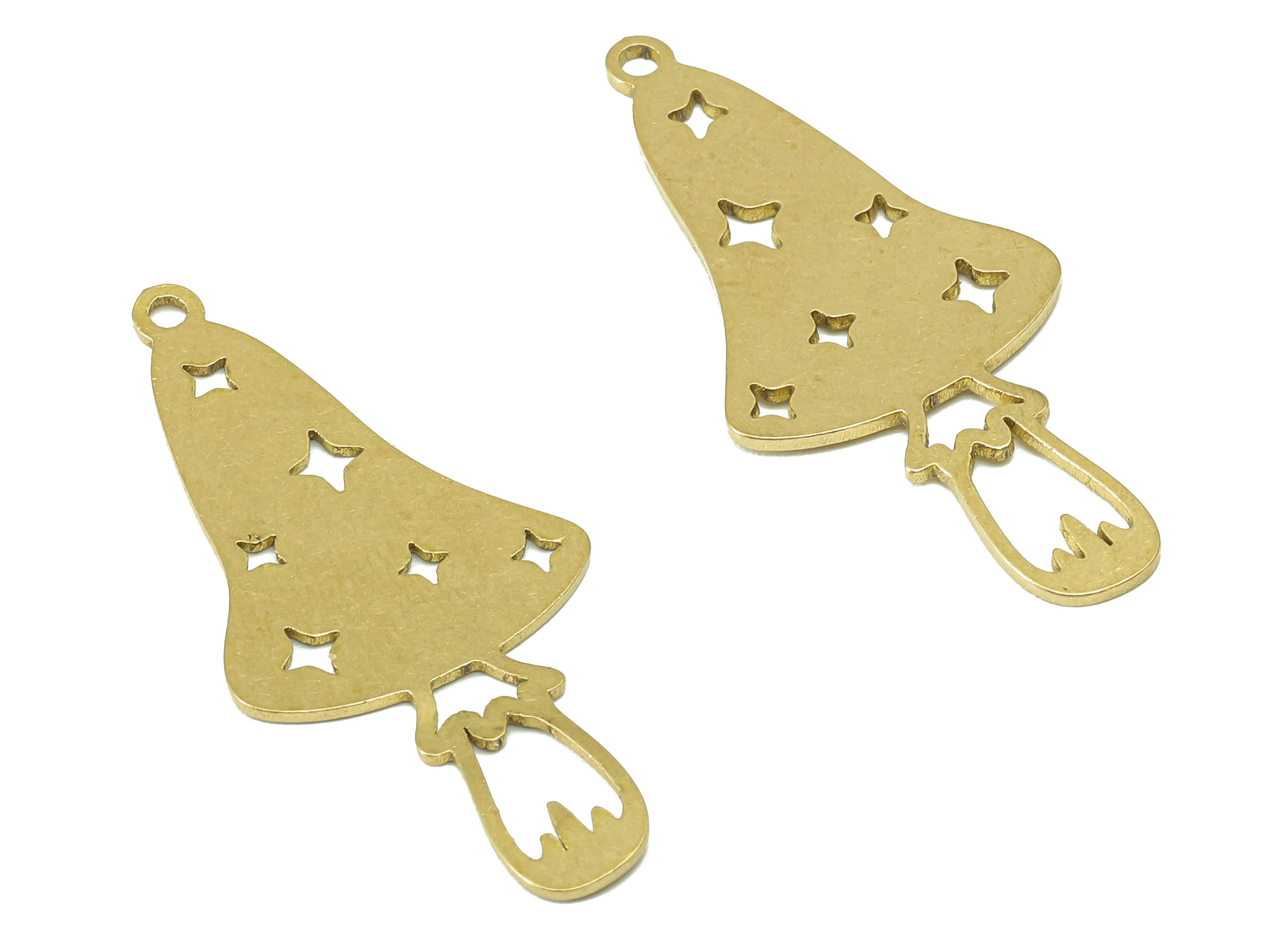 Brass Mushroom Earring Charm - Raw Brass Star Hollow Earring - Botanical Pendant With Loop - Charm For Necklace - 34.9x15.5x0.7mm - PPZ0224 - DOMEDBAZAAR