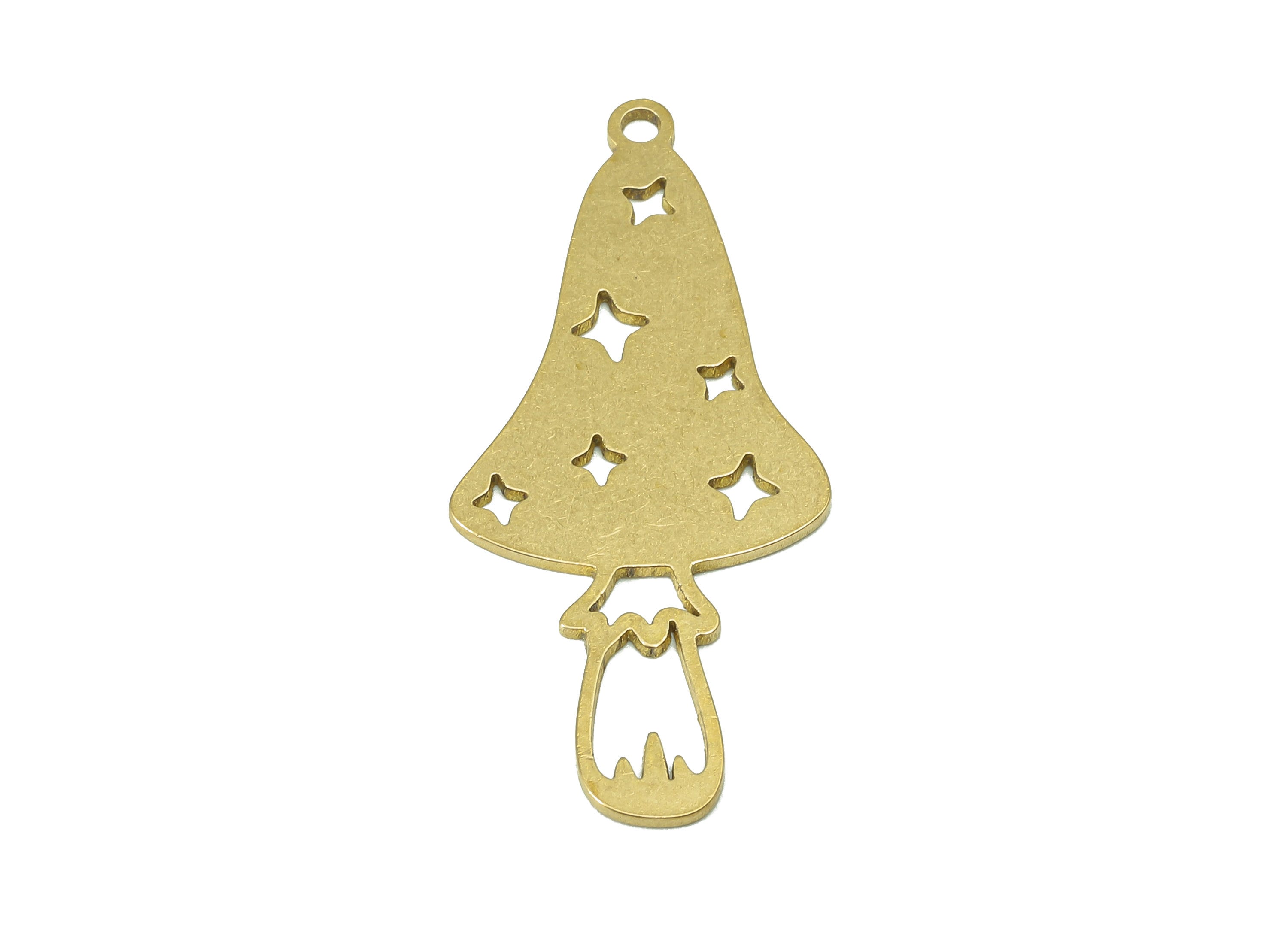 Brass Mushroom Earring Charm - Raw Brass Star Hollow Earring - Botanical Pendant With Loop - Charm For Necklace - 34.9x15.5x0.7mm - PPZ0224 - DOMEDBAZAAR