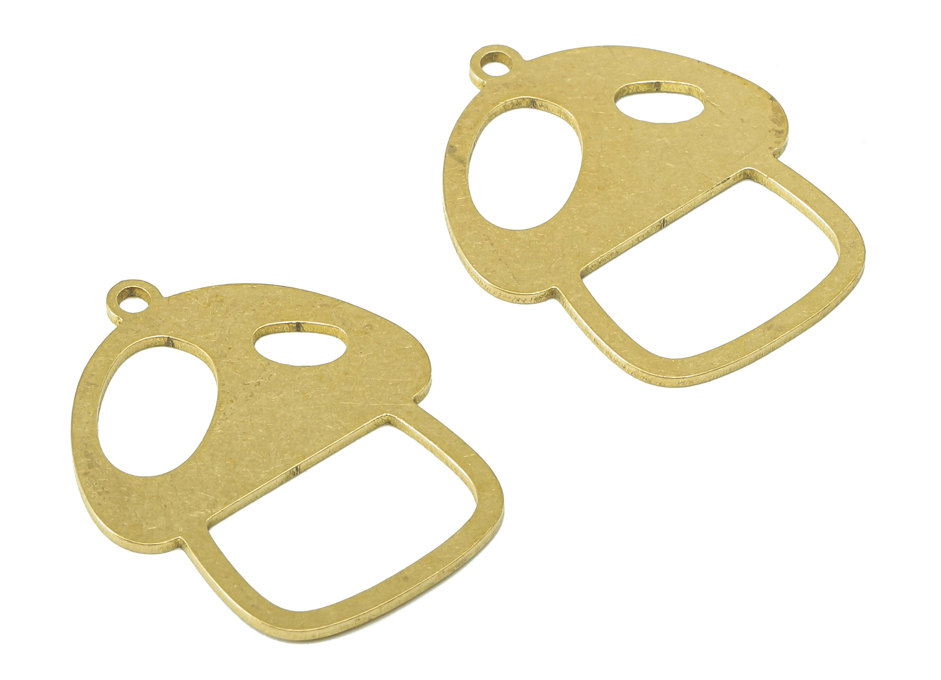 Brass Mushroom Earring Charm - Raw Brass Oval Hollow Earring - Botanical Pendant With Loop - Charm For Necklace - 24.9x19.7x0.7mm - PPZ0226 - DOMEDBAZAAR