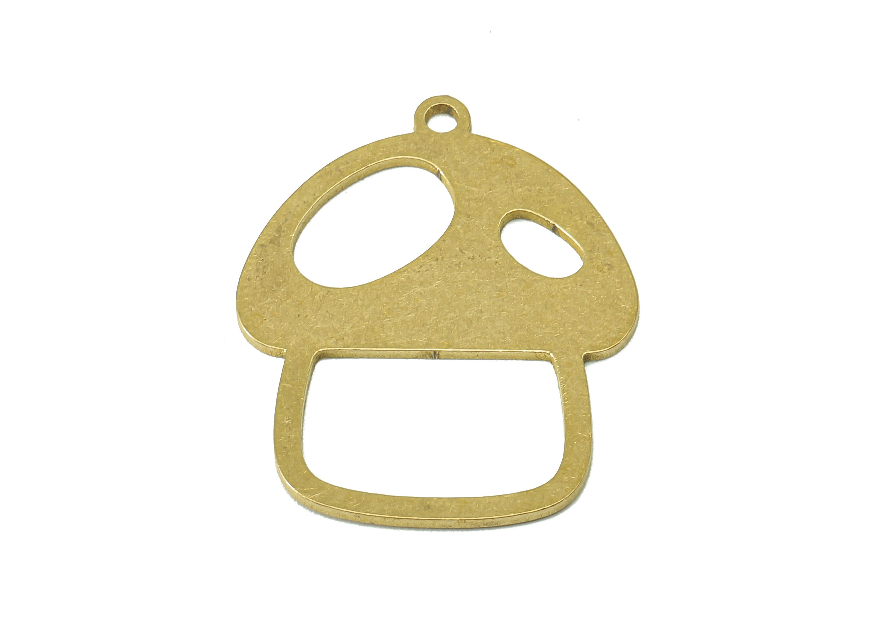 Brass Mushroom Earring Charm - Raw Brass Oval Hollow Earring - Botanical Pendant With Loop - Charm For Necklace - 24.9x19.7x0.7mm - PPZ0226 - DOMEDBAZAAR