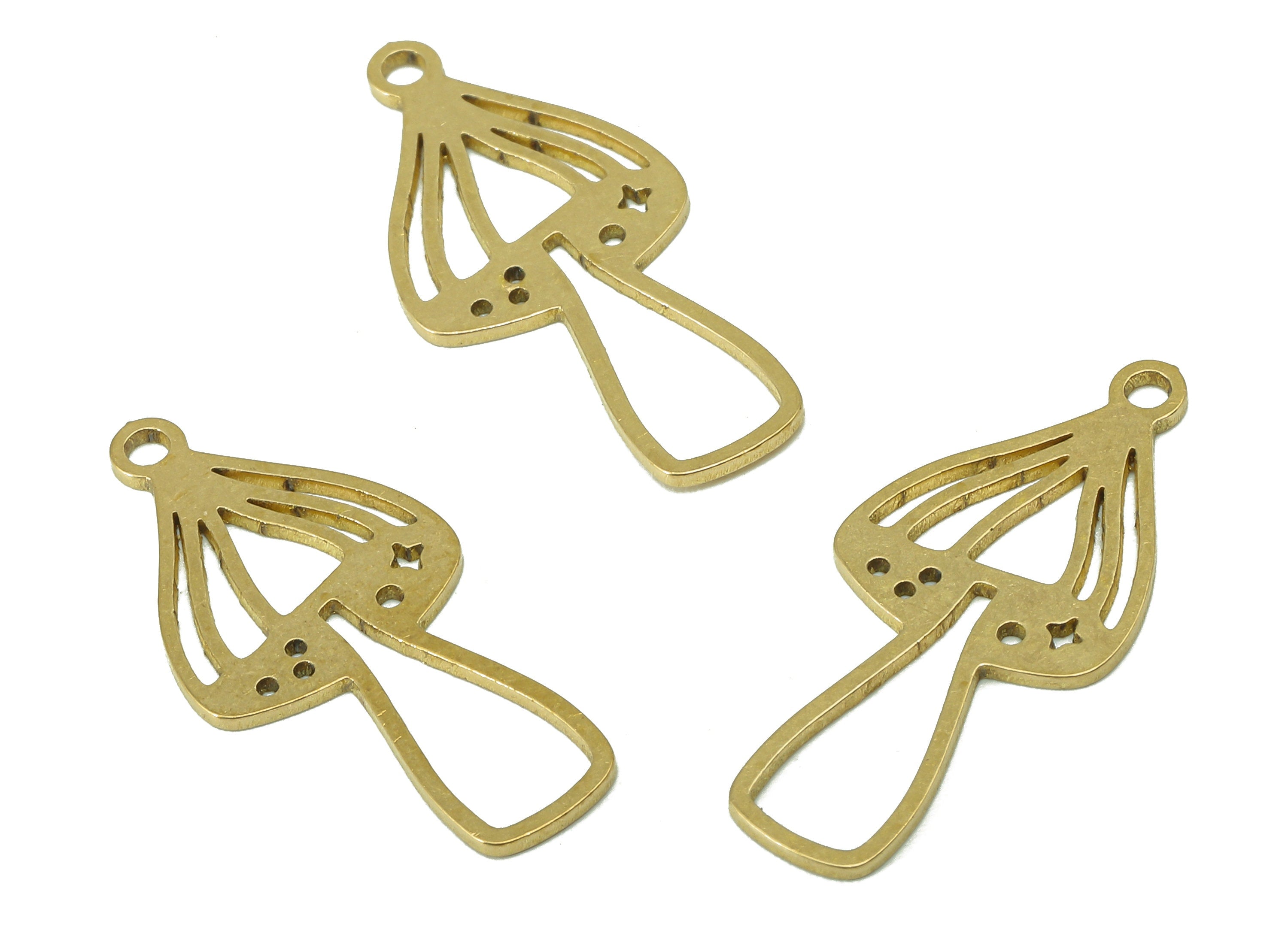 Brass Mushroom Earring Charm - Raw Brass Hollow Earring - Botanical Pendant With Loop - Charm For Necklace - 24.9x11.4x0.7mm - PPZ0232 - DOMEDBAZAAR