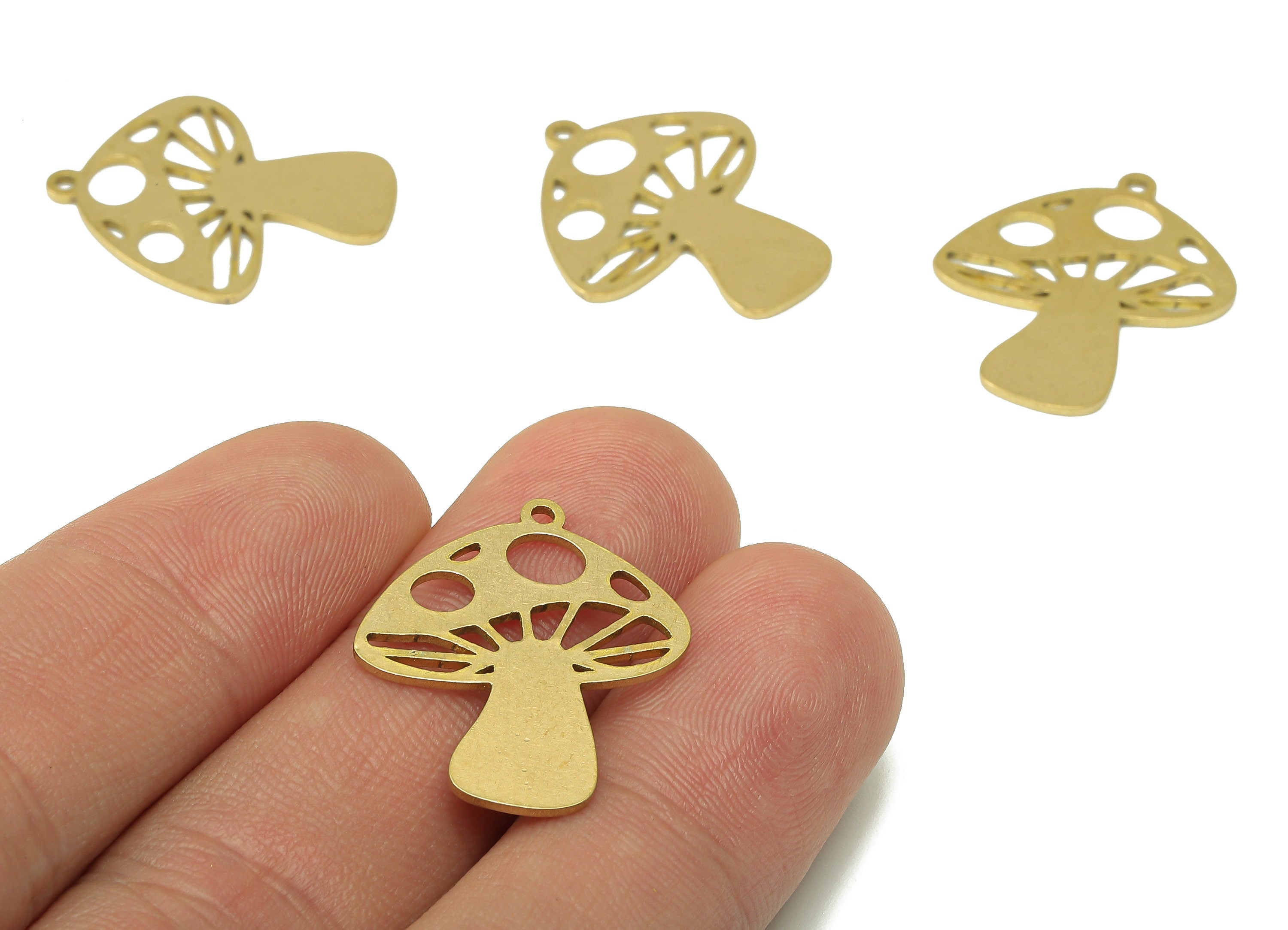 Brass Mushroom Earring Charm - Raw Brass Oval Hollow Earring - Botanical Pendant With Loop - Charm For Necklace - 24.9x21.4x0.9mm - PPZ0236 - DOMEDBAZAAR